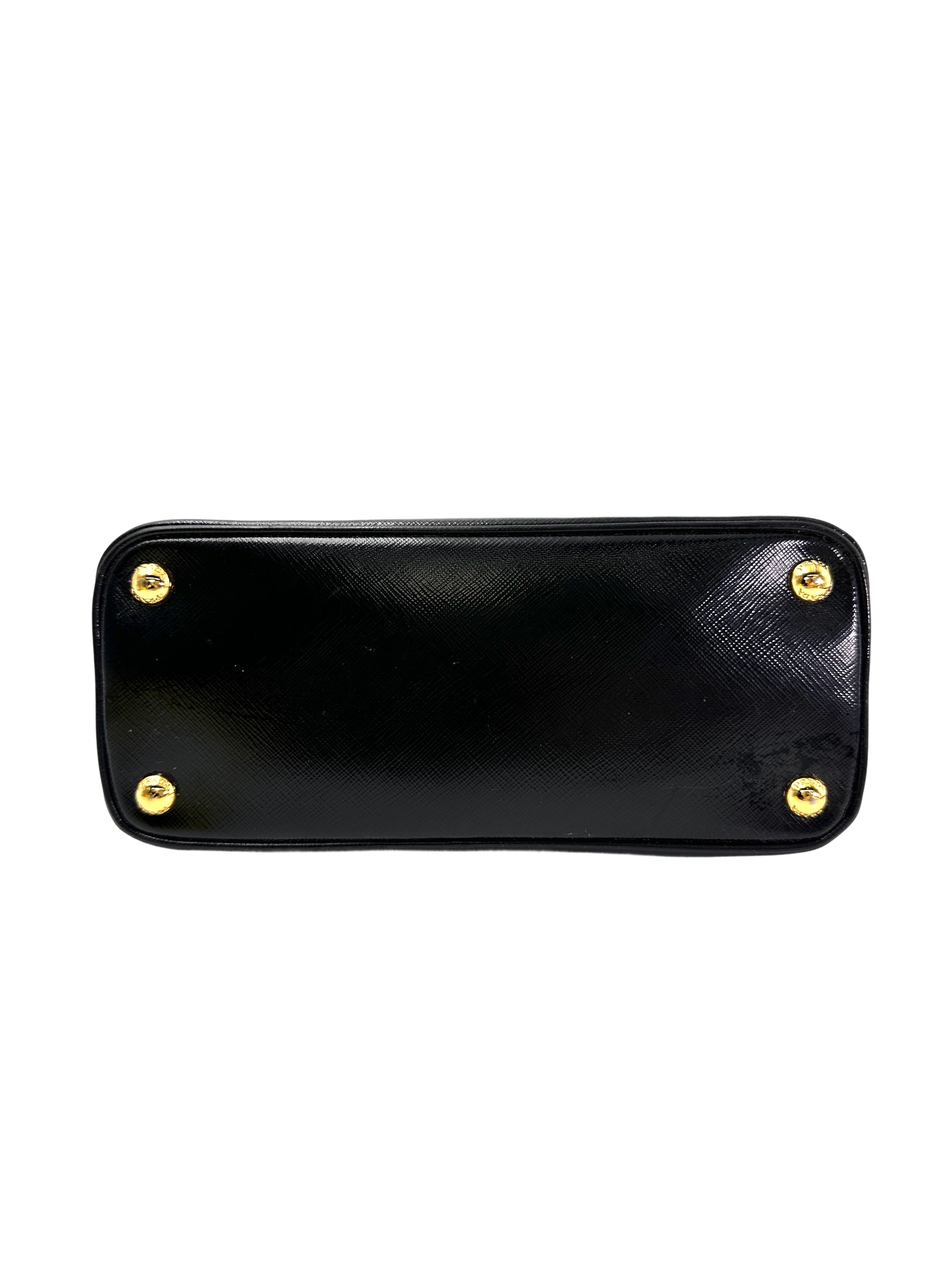Prada Promenade Black Saffiano Patent Leather Handle Bag PR325