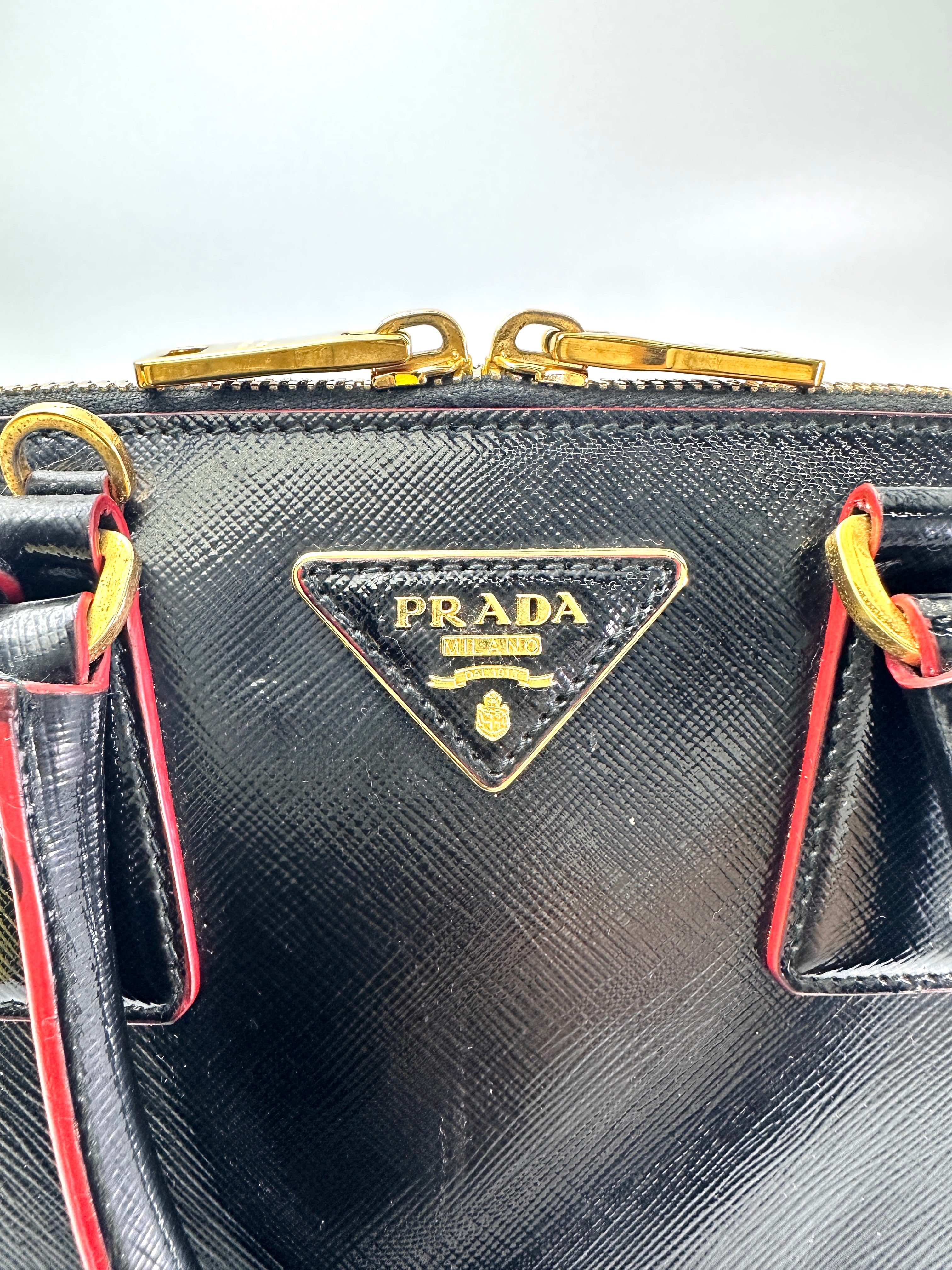 Prada Promenade Black Saffiano Patent Leather Handle Bag PR325