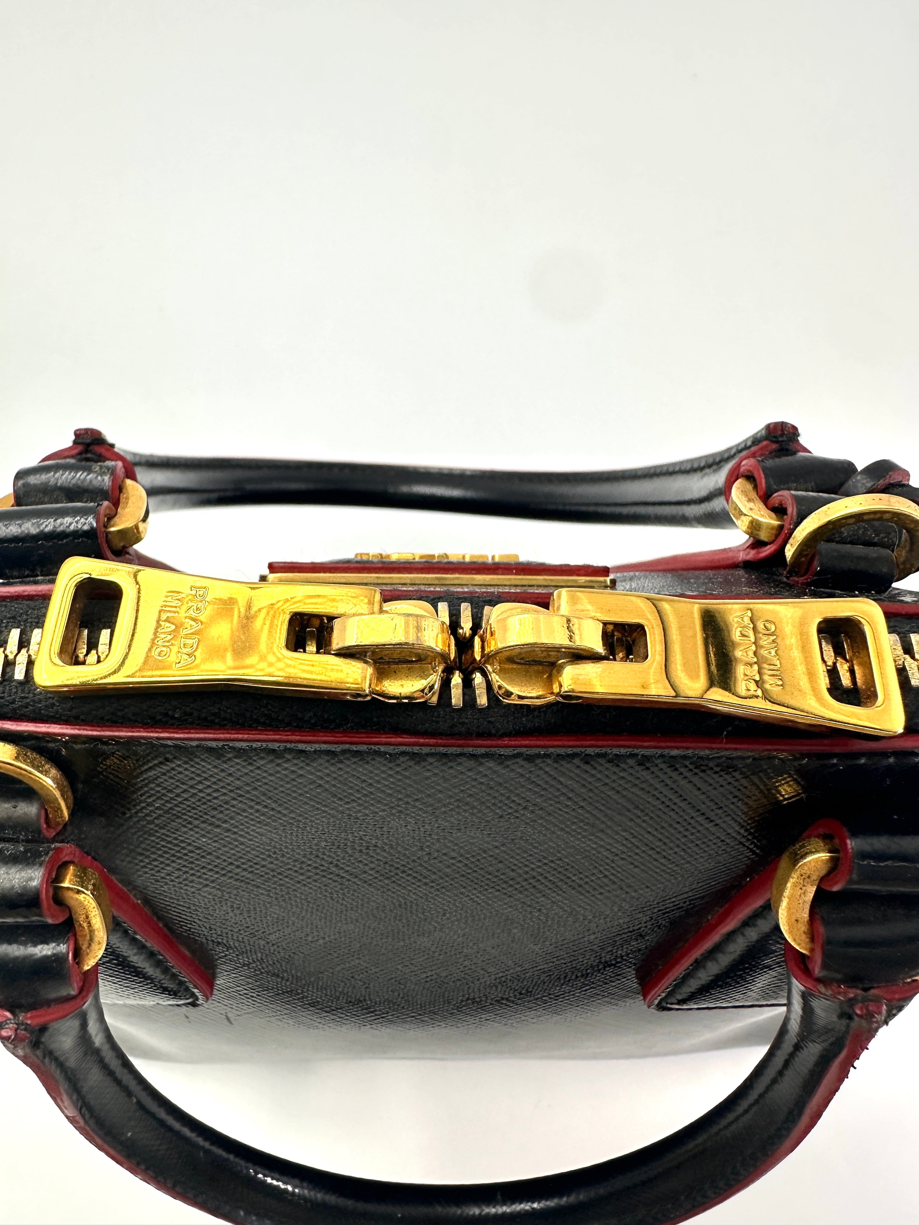 Prada Promenade Black Saffiano Patent Leather Handle Bag PR325