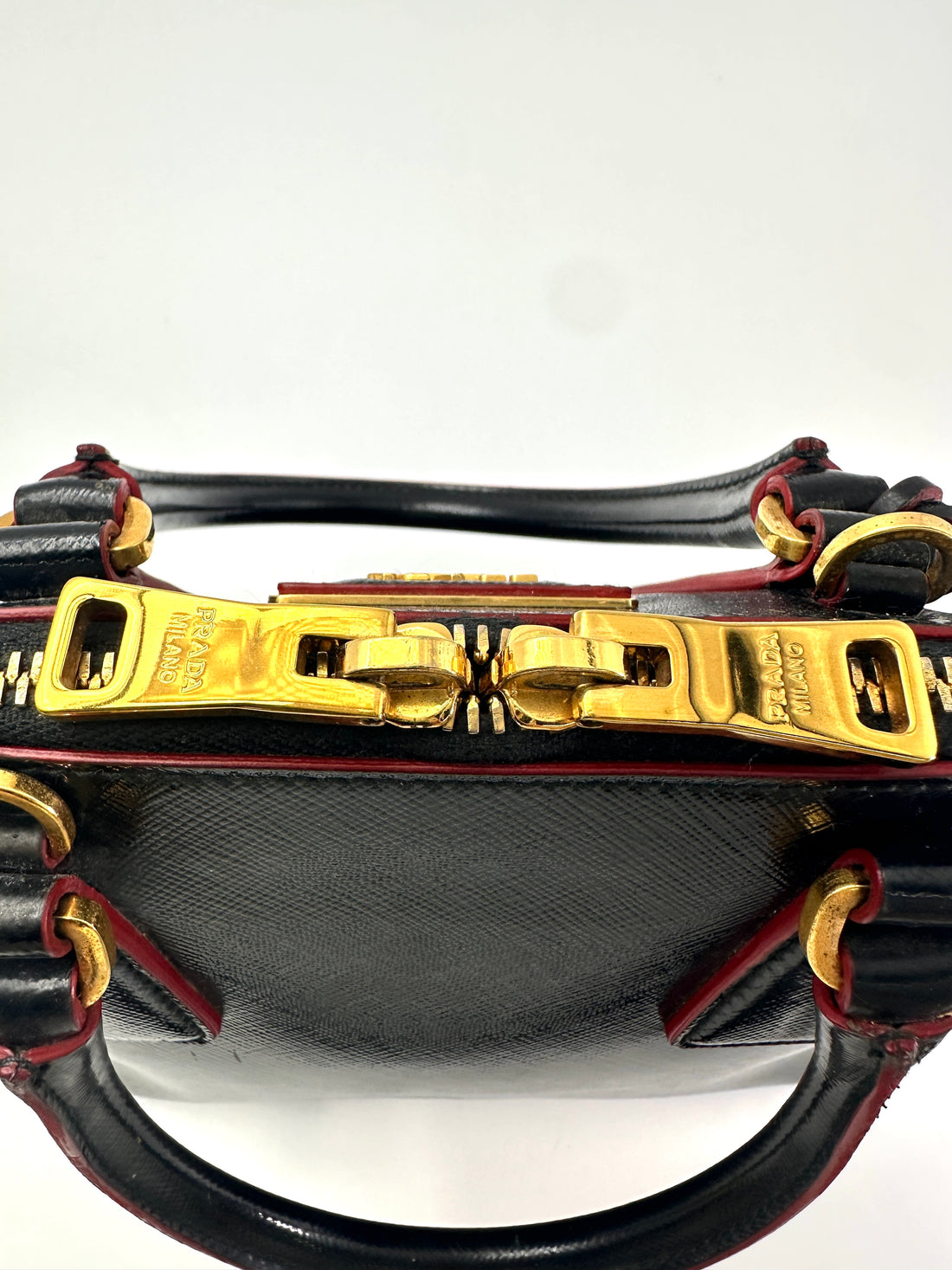 Prada Promenade Black Saffiano Patent Leather Handle Bag PR325