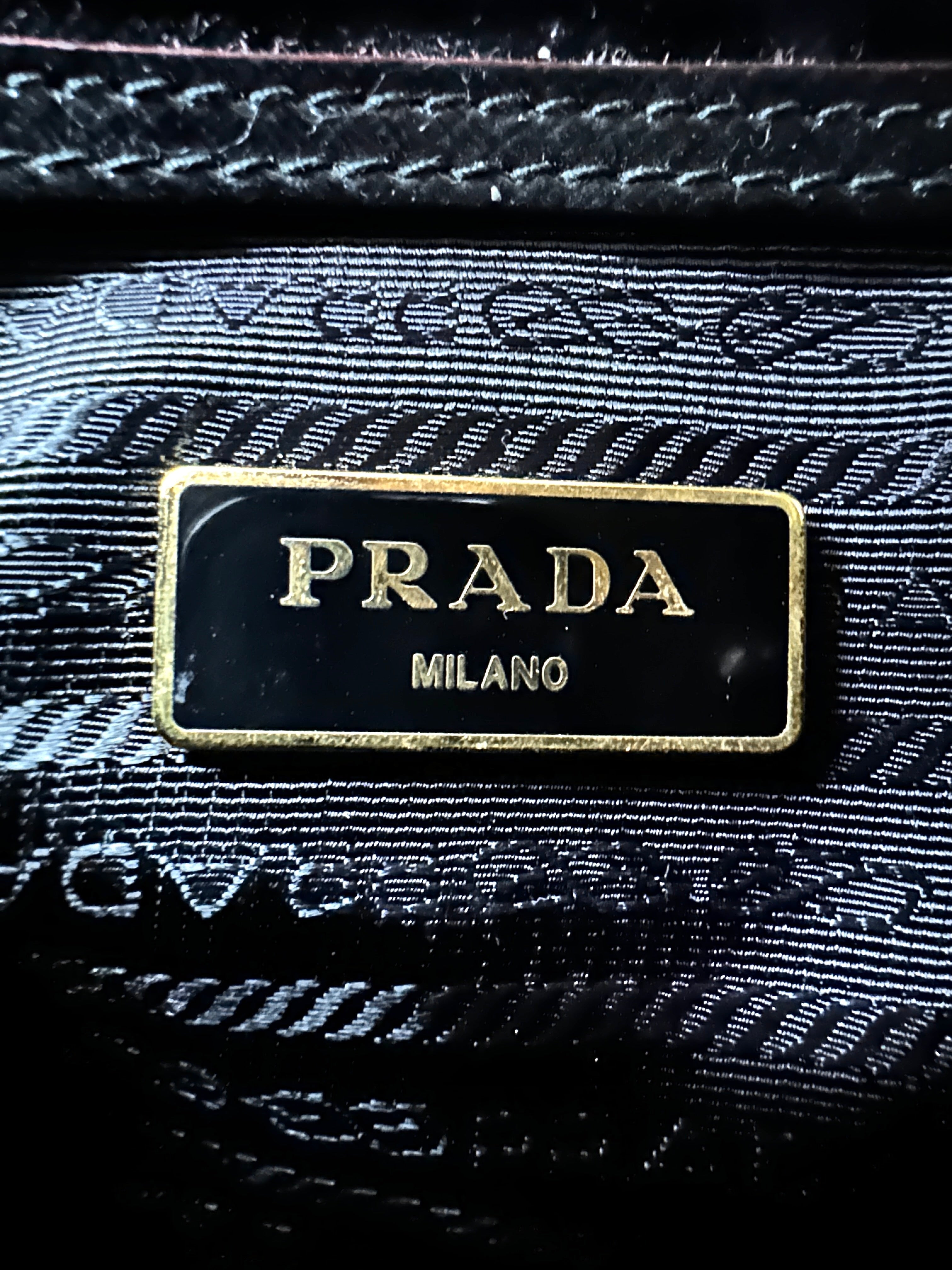 Prada Promenade Black Saffiano Patent Leather Handle Bag PR325