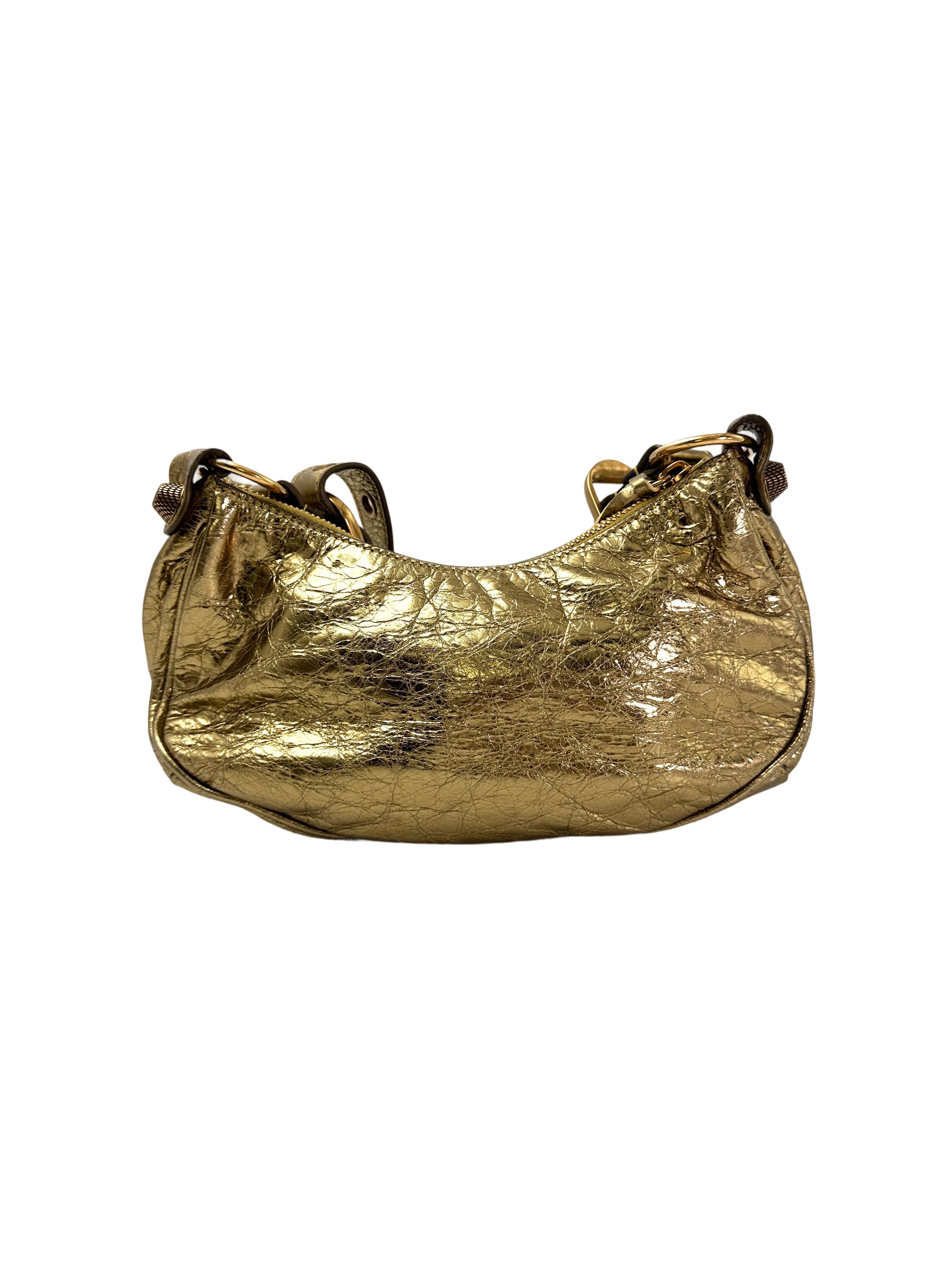 Balenciaga Le Cagole XS Metallic Gold Leather Shoulder Bag BB72