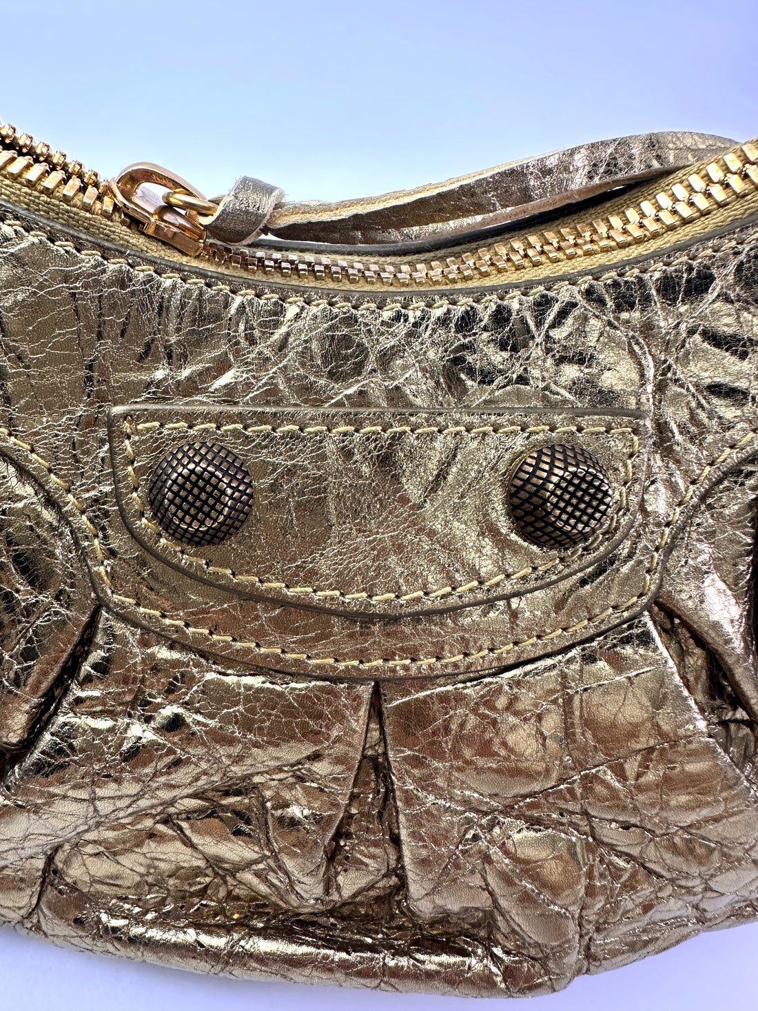 Balenciaga Le Cagole XS Metallic Gold Leather Shoulder Bag BB72