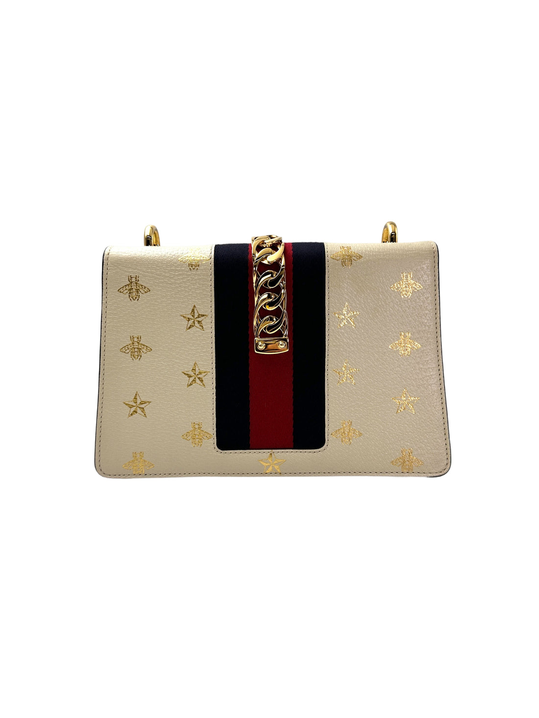 Gucci Sylvie Bee Star White Leather Shoulder Bag GG975