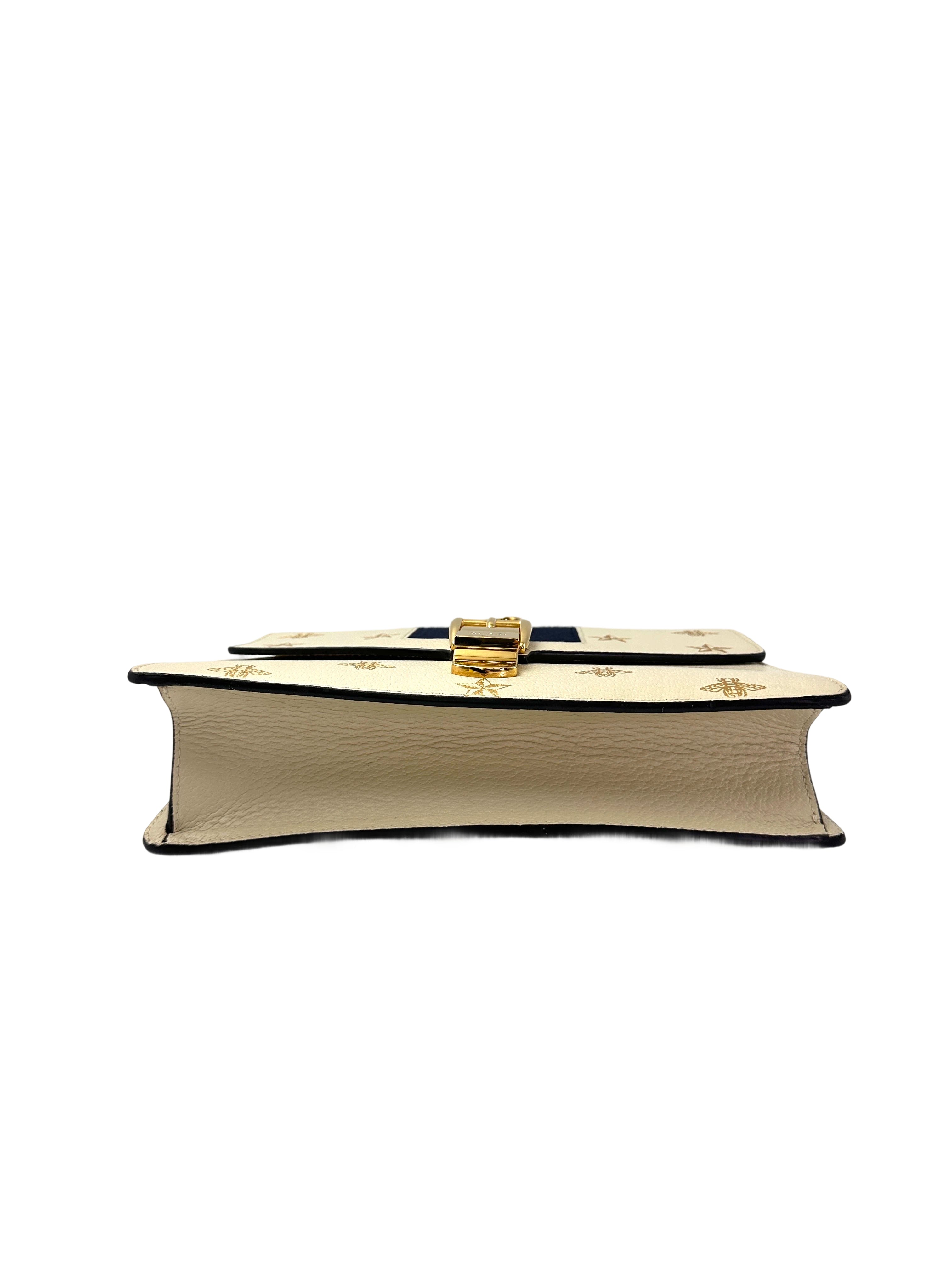 Gucci Sylvie Bee Star White Leather Shoulder Bag GG975