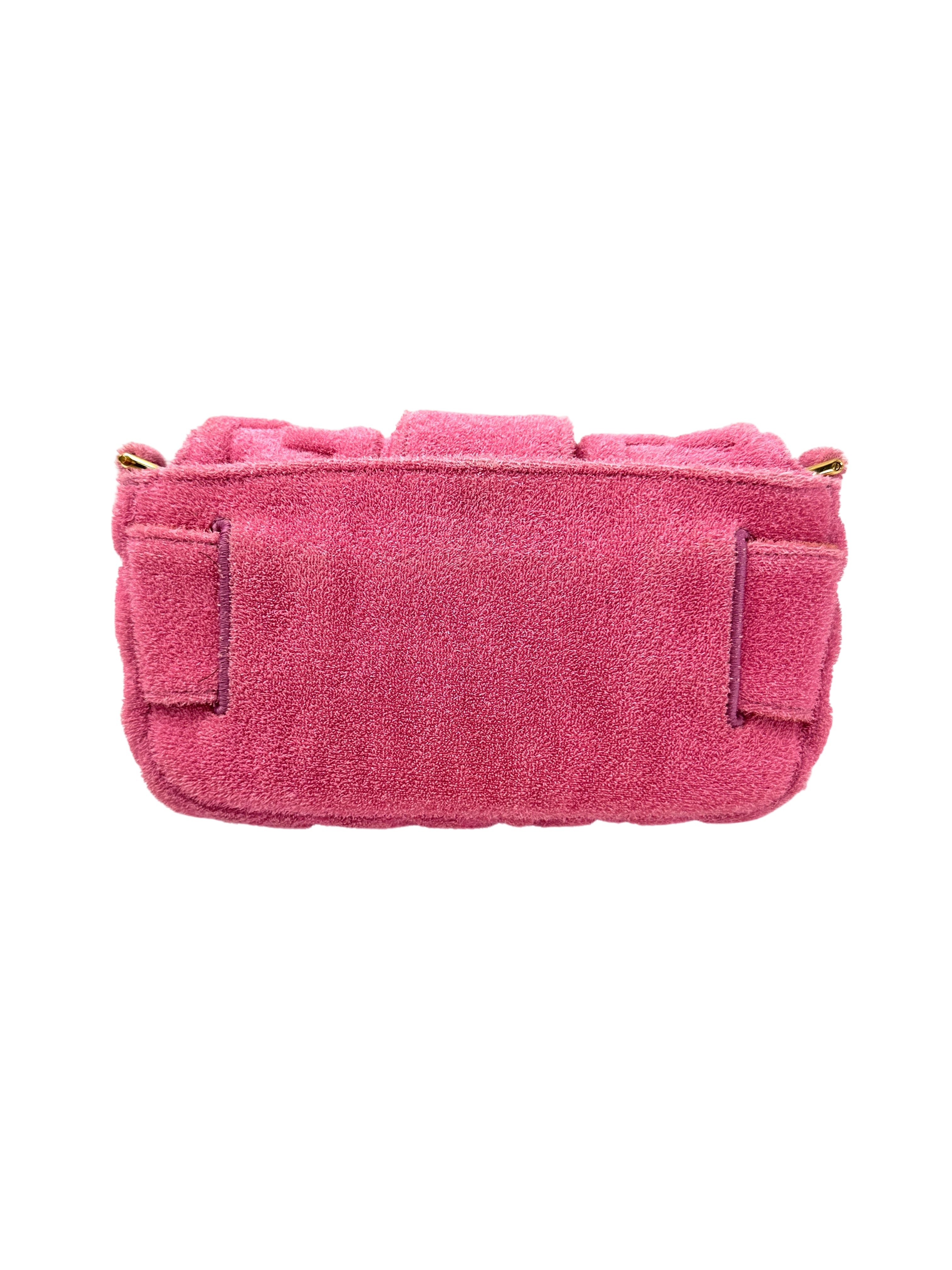 Fendi Baguette Pink Embossed FF Terry Cloth Shoulder Bag With Gold Hardware FF104