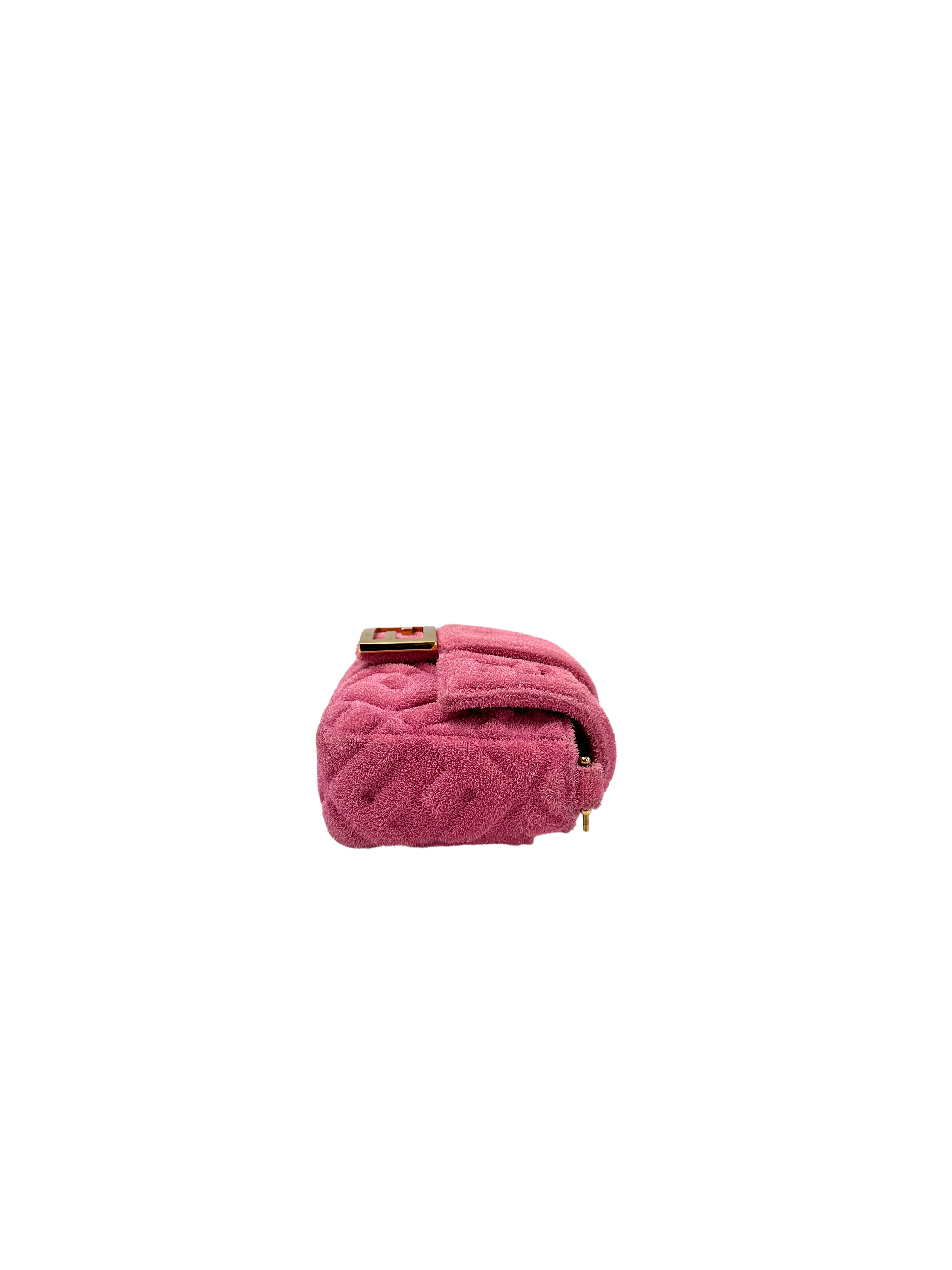 Fendi Baguette Pink Embossed FF Terry Cloth Shoulder Bag With Gold Hardware FF104