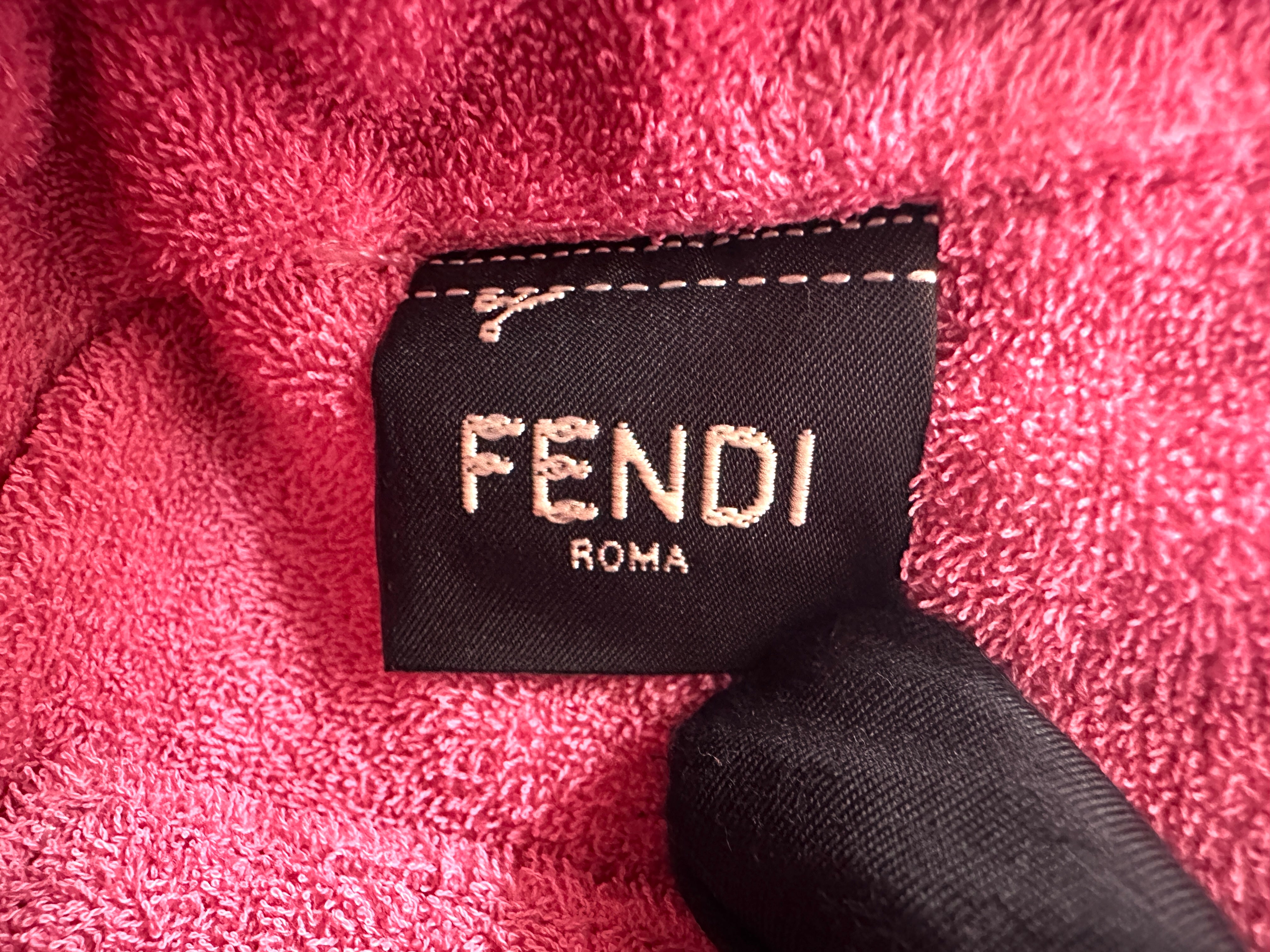 Fendi Baguette Pink Embossed FF Terry Cloth Shoulder Bag With Gold Hardware FF104