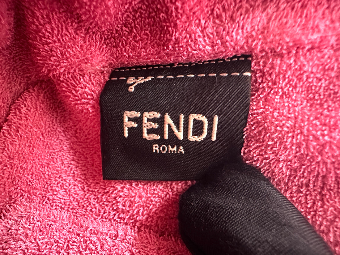 Fendi Baguette Pink Embossed FF Terry Cloth Shoulder Bag With Gold Hardware FF104