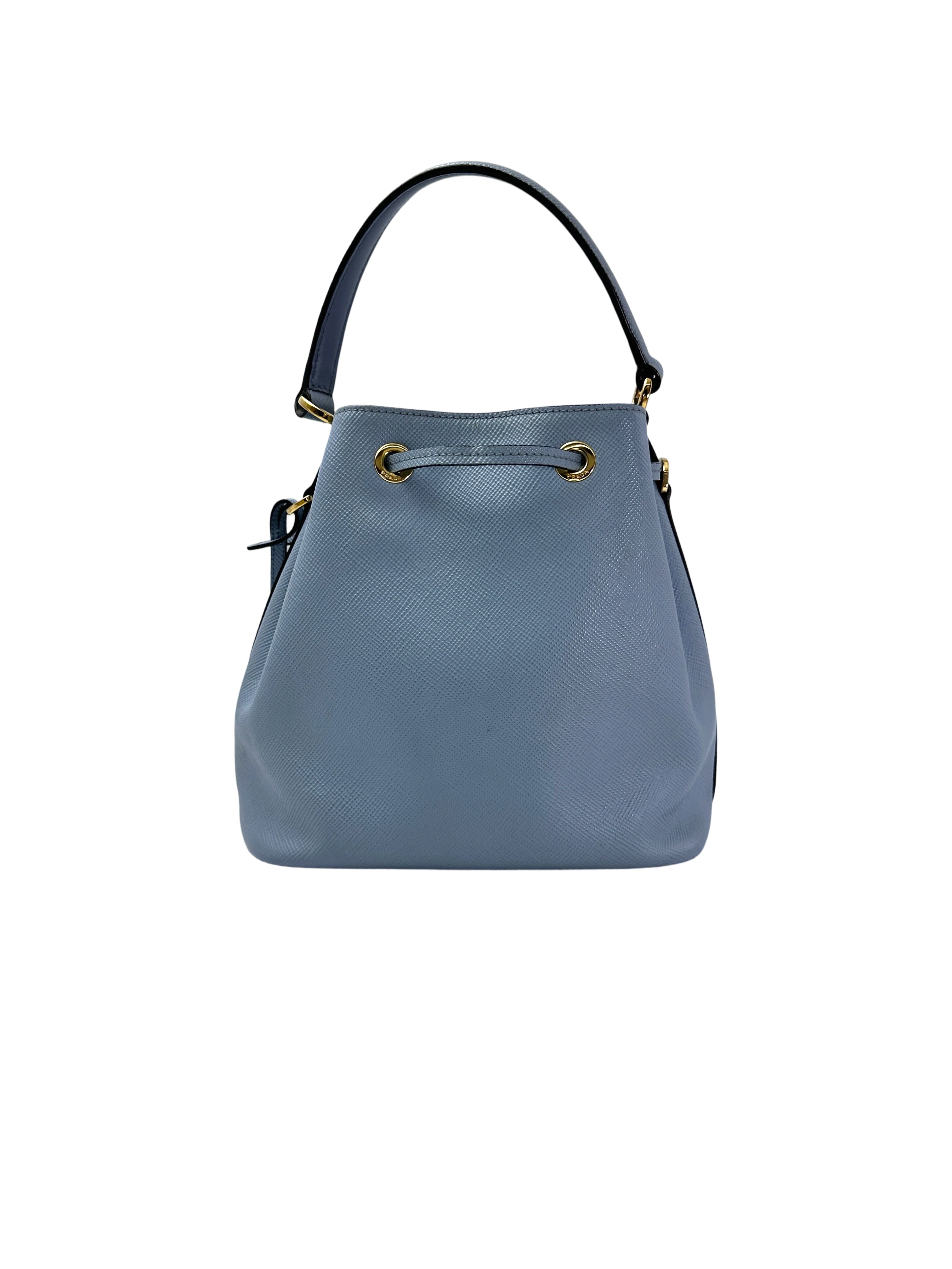Prada Blue Saffiano Leather Bucket Bag PR327