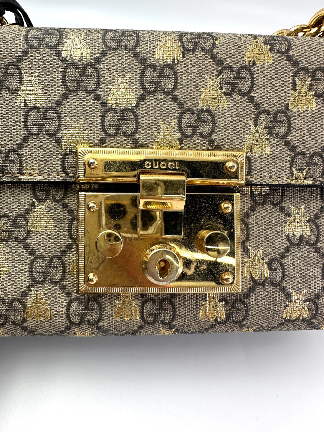 Gucci Padlock Bee Star GG Canvas Leather Shoulder Bag GG980