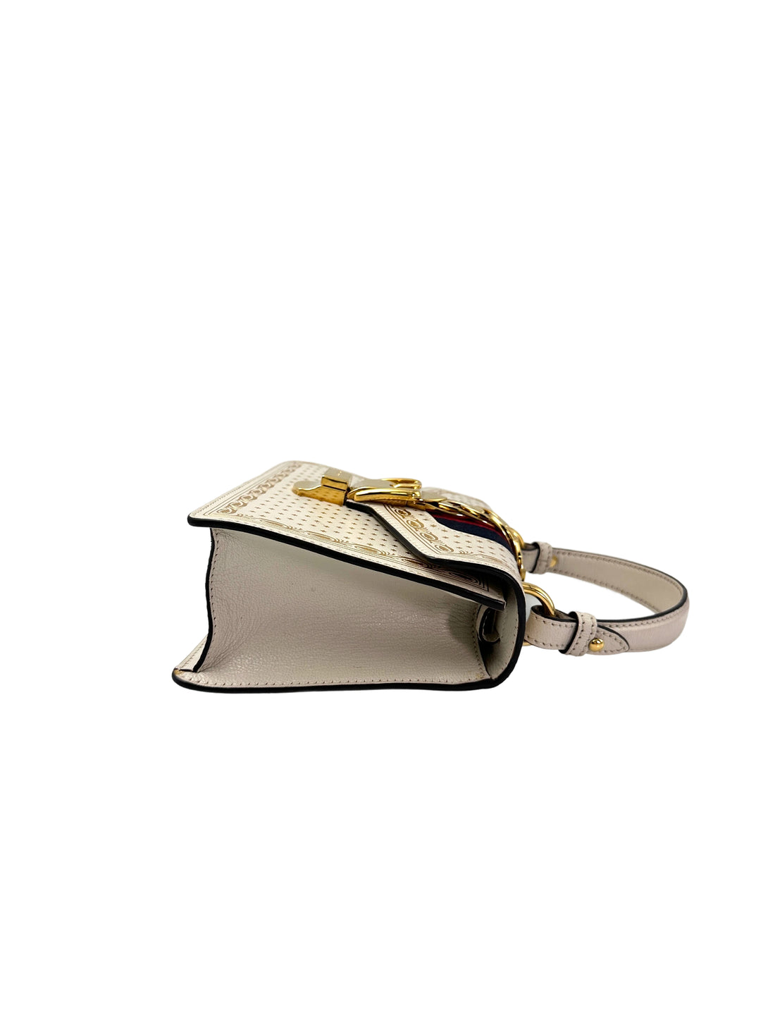 Gucci Sylvie Gold Star White Leather Small Size Top Handle Bag GG982