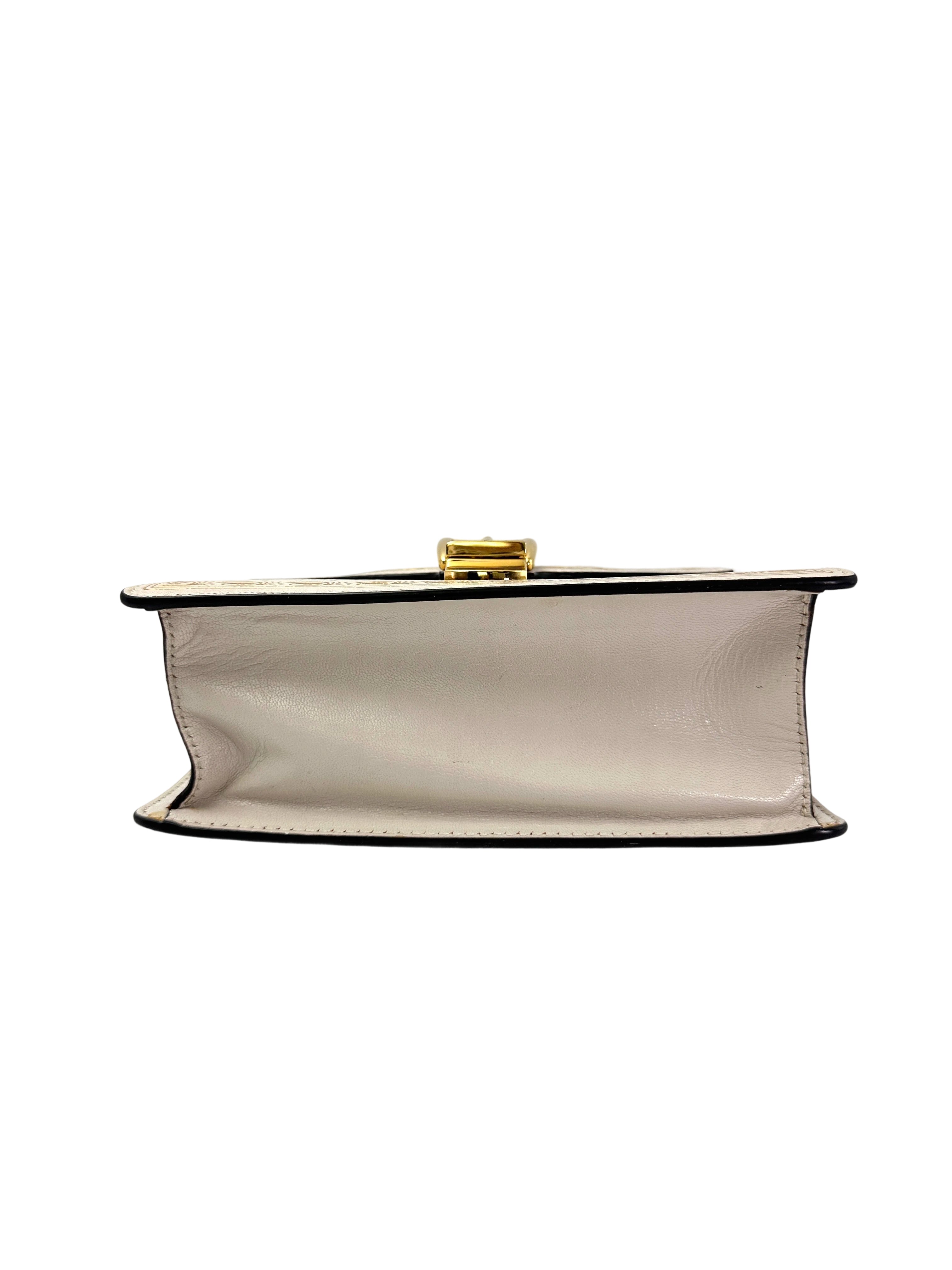 Gucci Sylvie Gold Star White Leather Small Size Top Handle Bag GG982