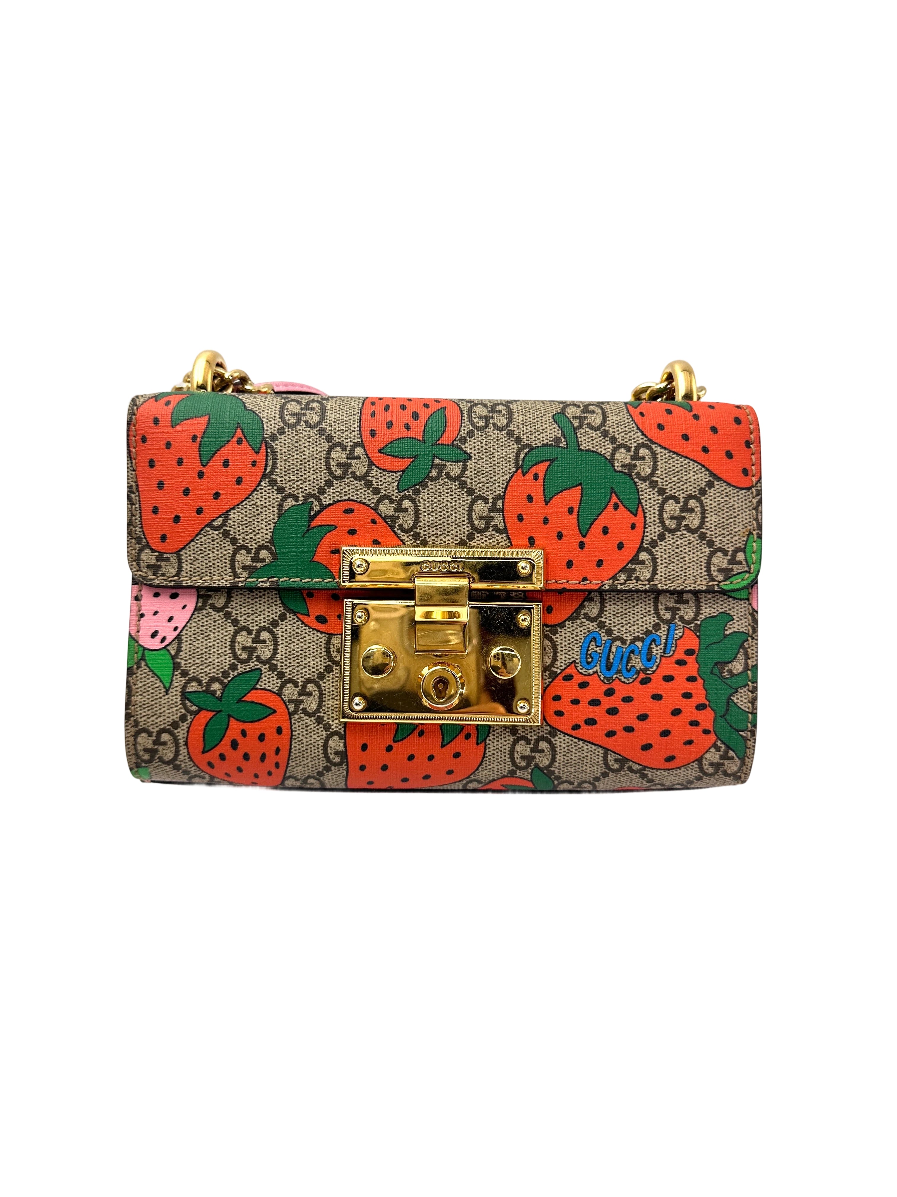 Gucci Padlock GG Supreme Monogram Strawberry Shoulder Bag GG977
