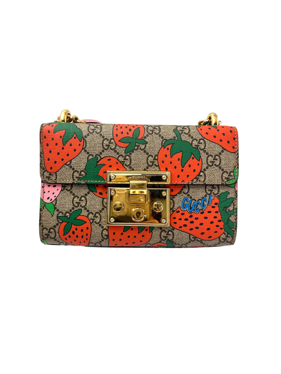 Gucci Padlock GG Supreme Monogram Strawberry Shoulder Bag GG977
