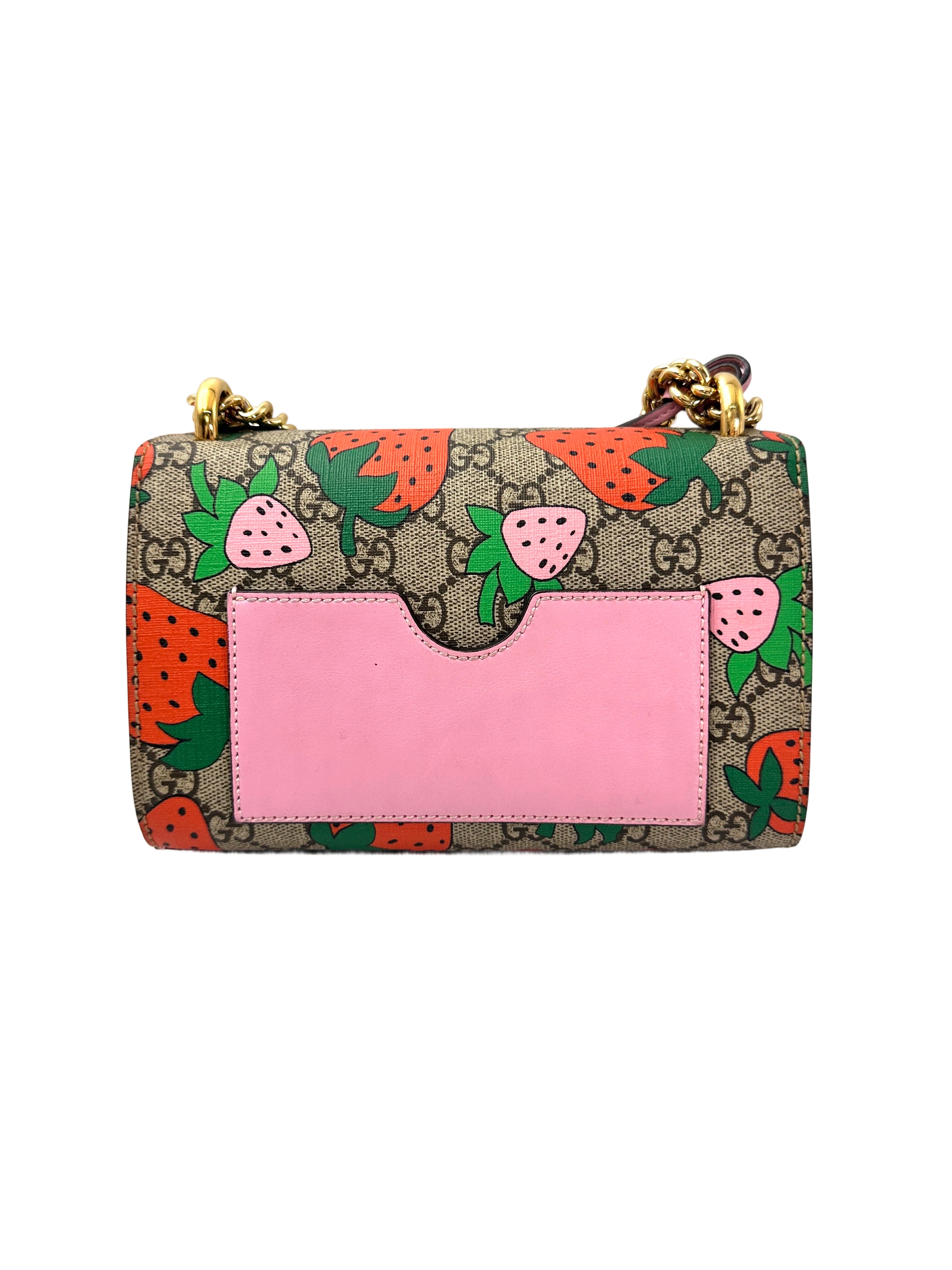 Gucci Padlock GG Supreme Monogram Strawberry Shoulder Bag GG977