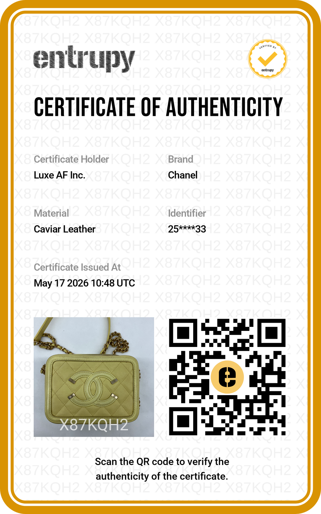 Chanel CC Filigree Yellow Quilted Leather Small Size Vanity Case(25***33) CC1954