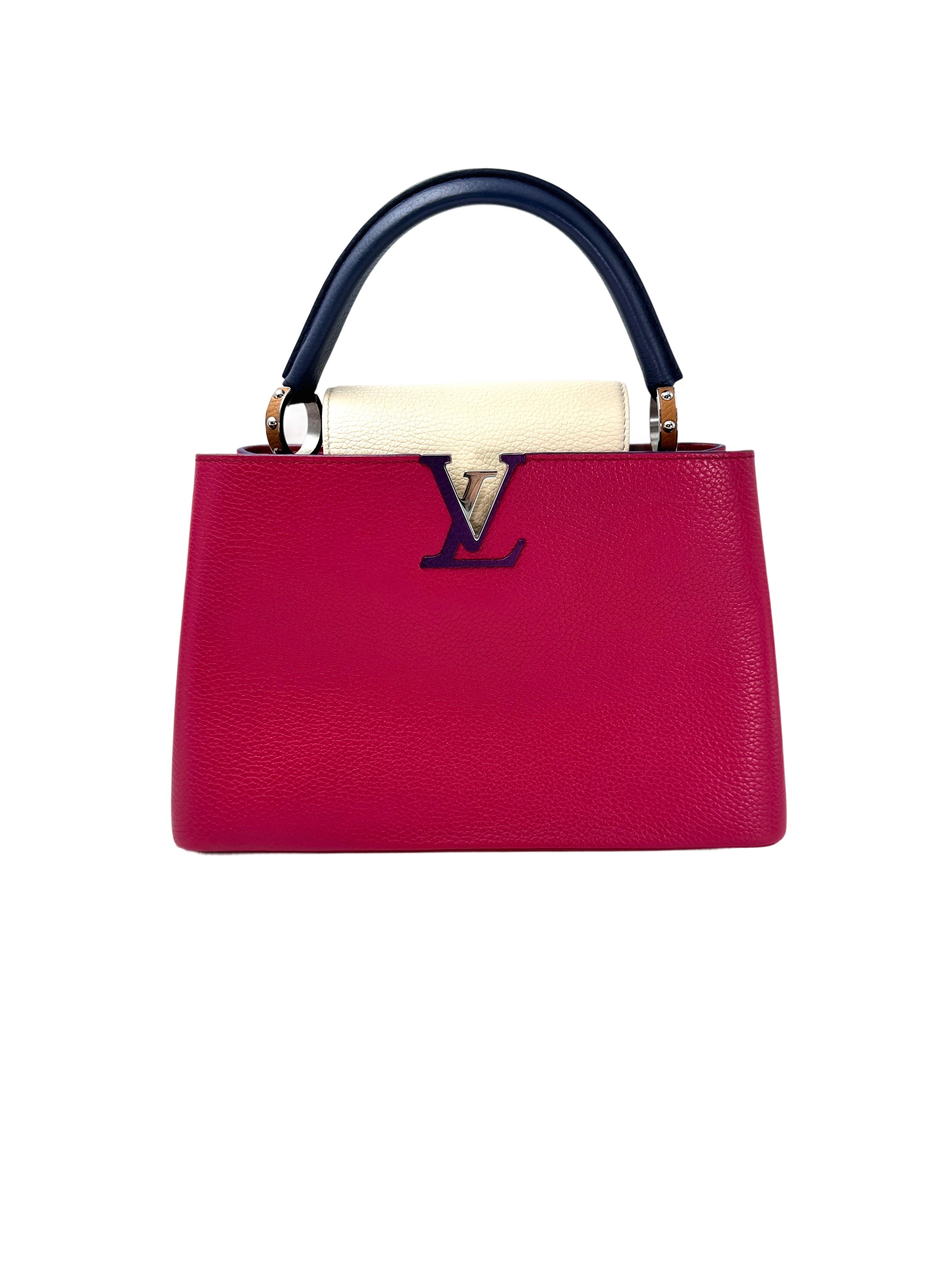 Louis Vuitton Capucines MM Red Leather Navy Handle Bag LV2727