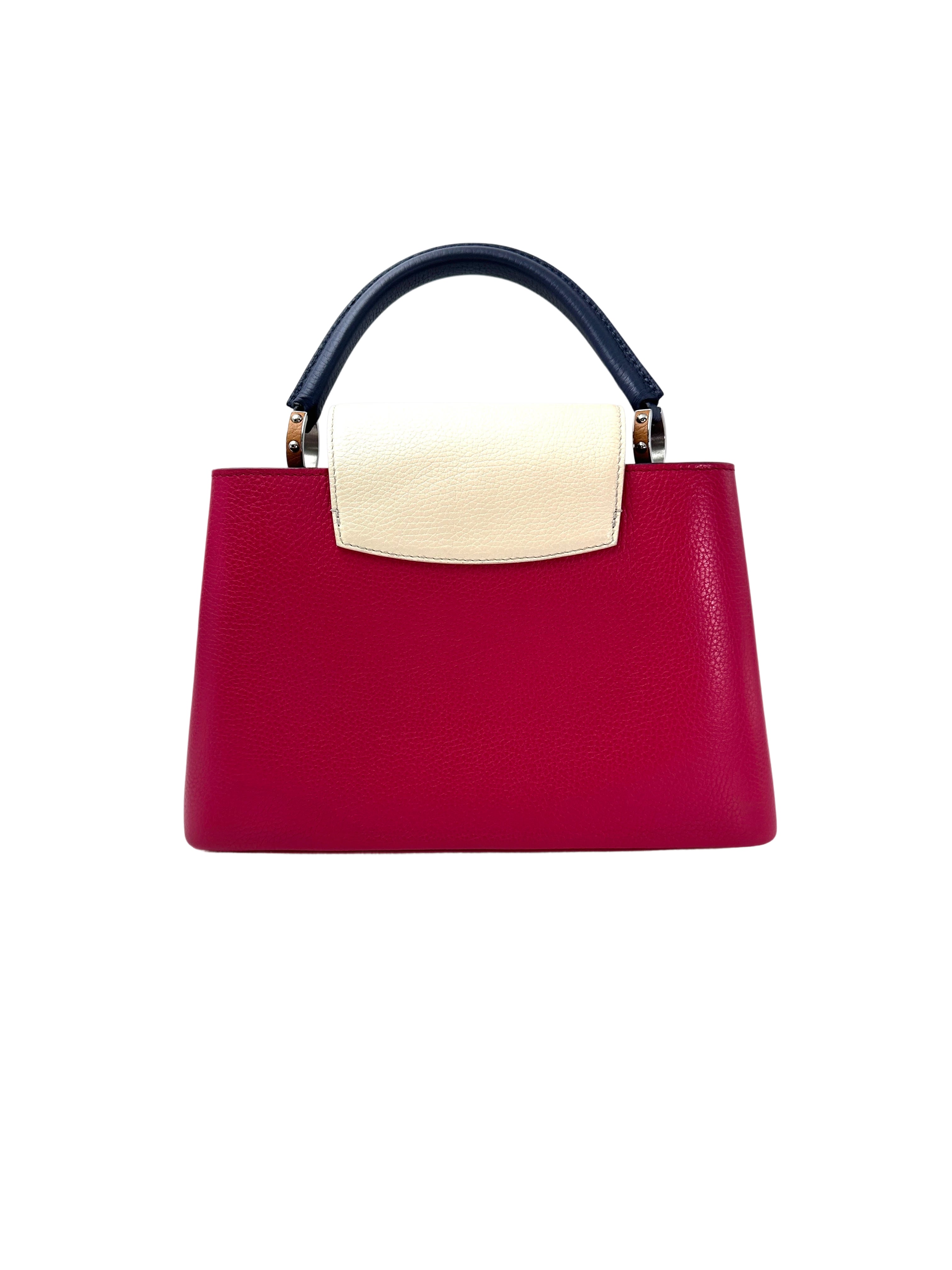 Louis Vuitton Capucines MM Red Leather Navy Handle Bag LV2727
