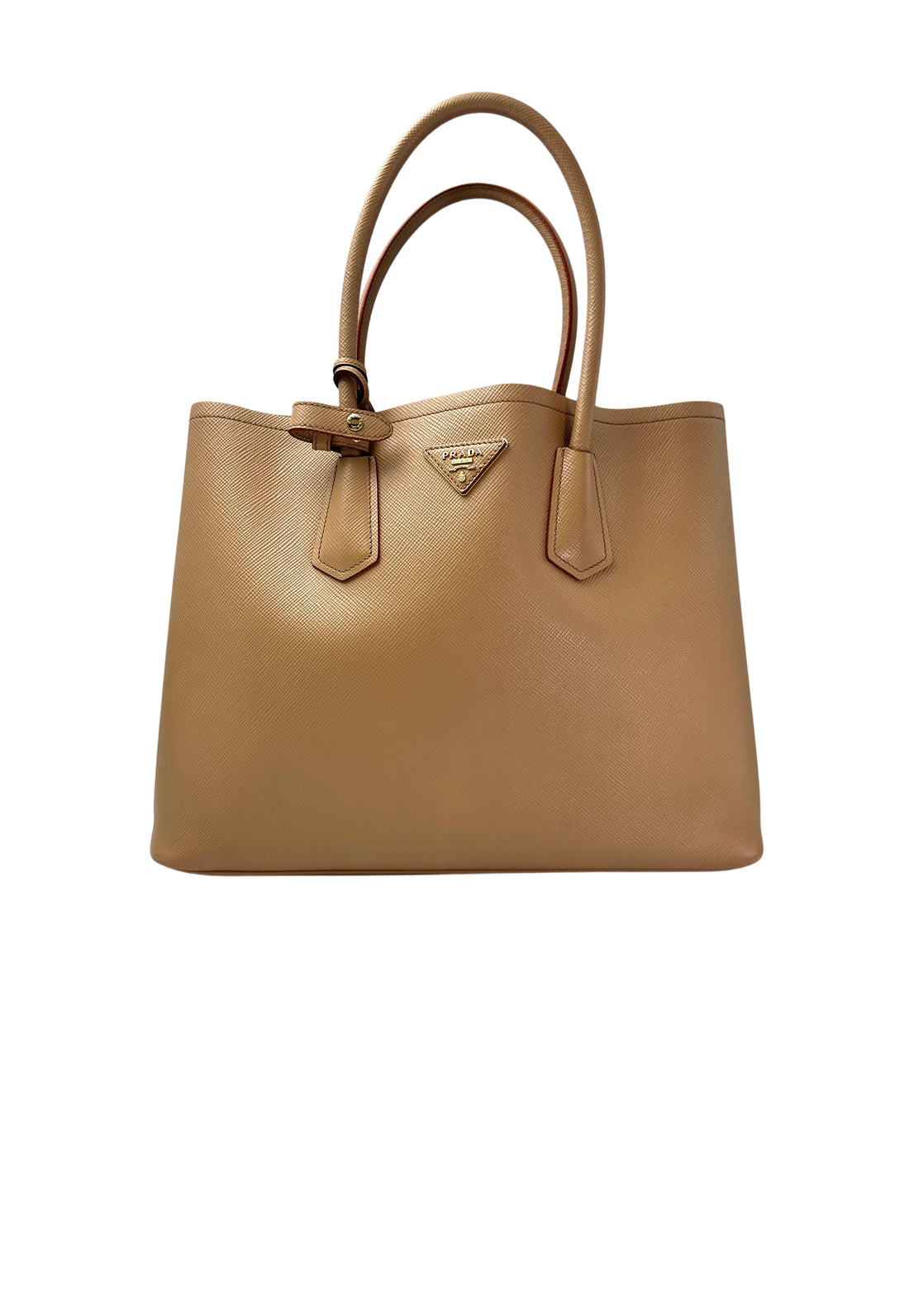 Prada Double Beige Saffiano Cuir Leather Handle Bag PR335