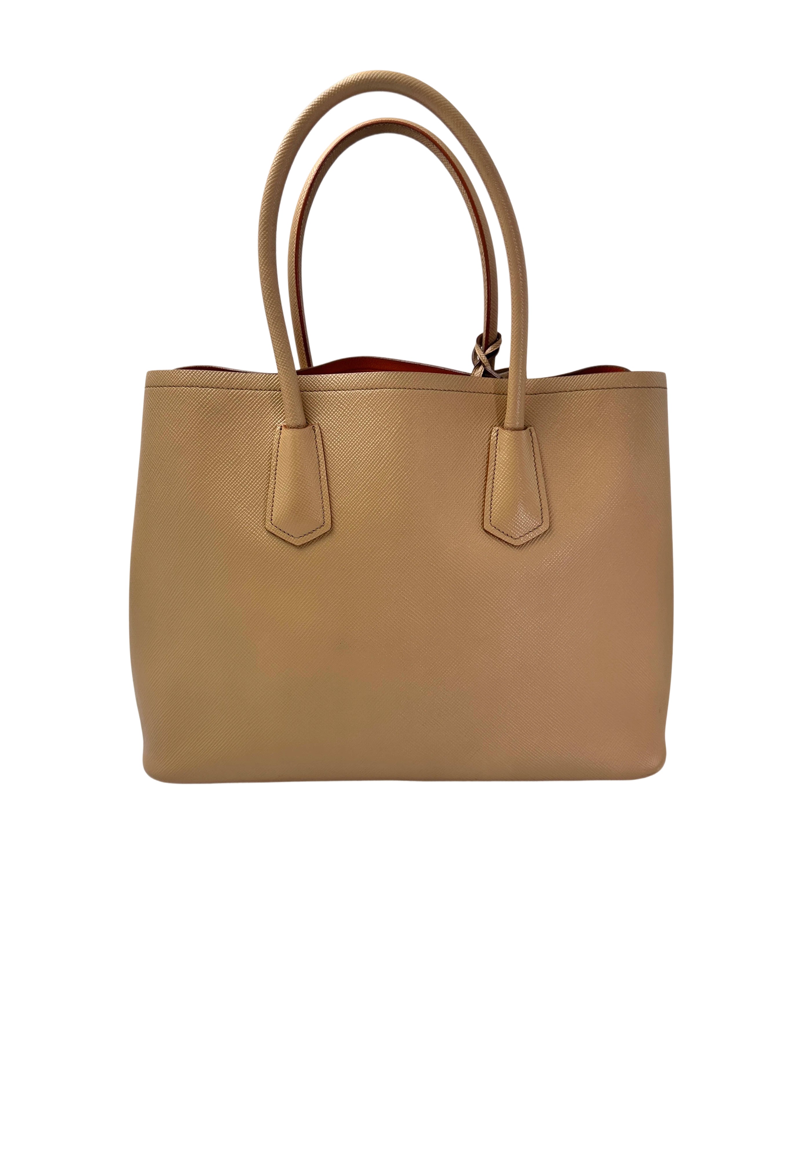 Prada Double Beige Saffiano Cuir Leather Handle Bag PR335