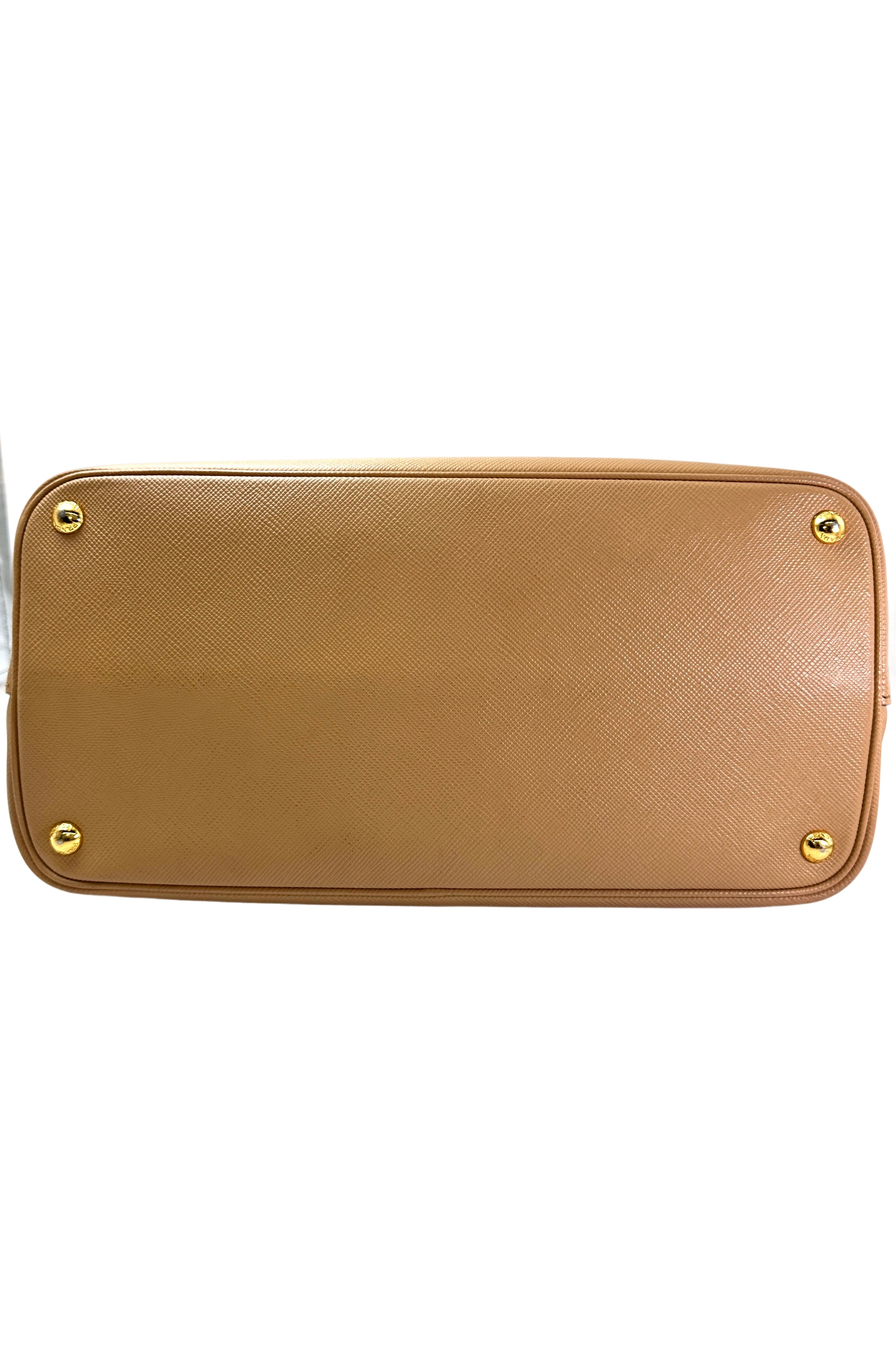 Prada Double Beige Saffiano Cuir Leather Handle Bag PR335
