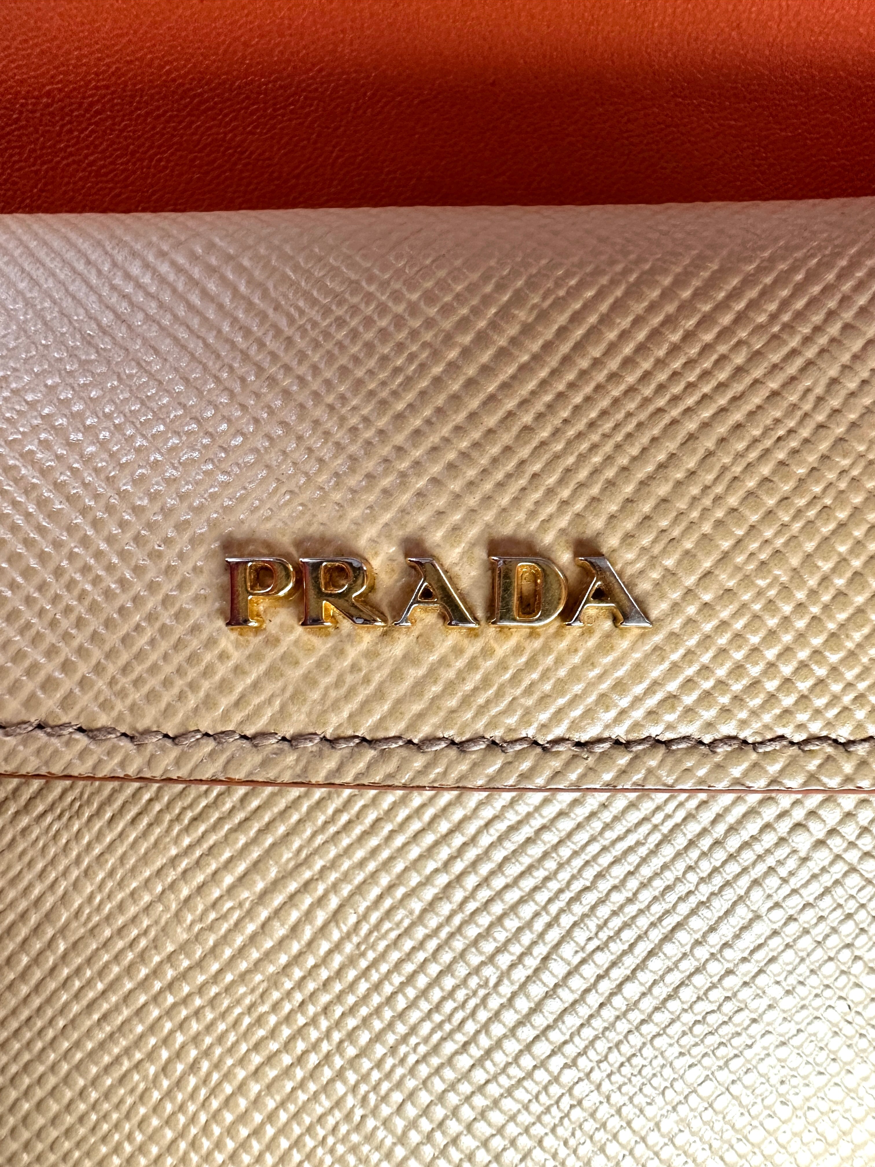 Prada Double Beige Saffiano Cuir Leather Handle Bag PR335