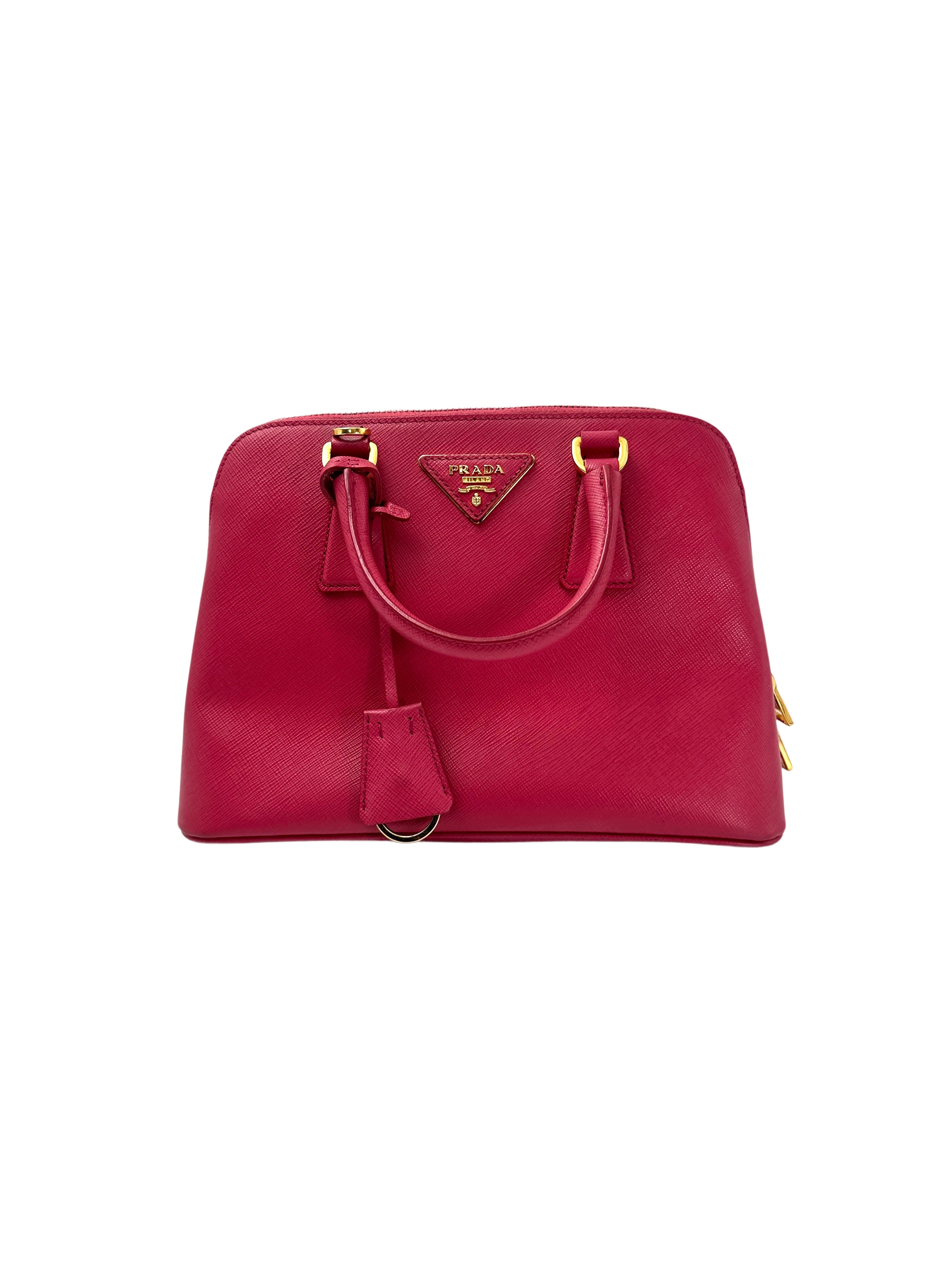 Prada Promenade Pink Saffiano Leather Small Size Handle Bag PR328