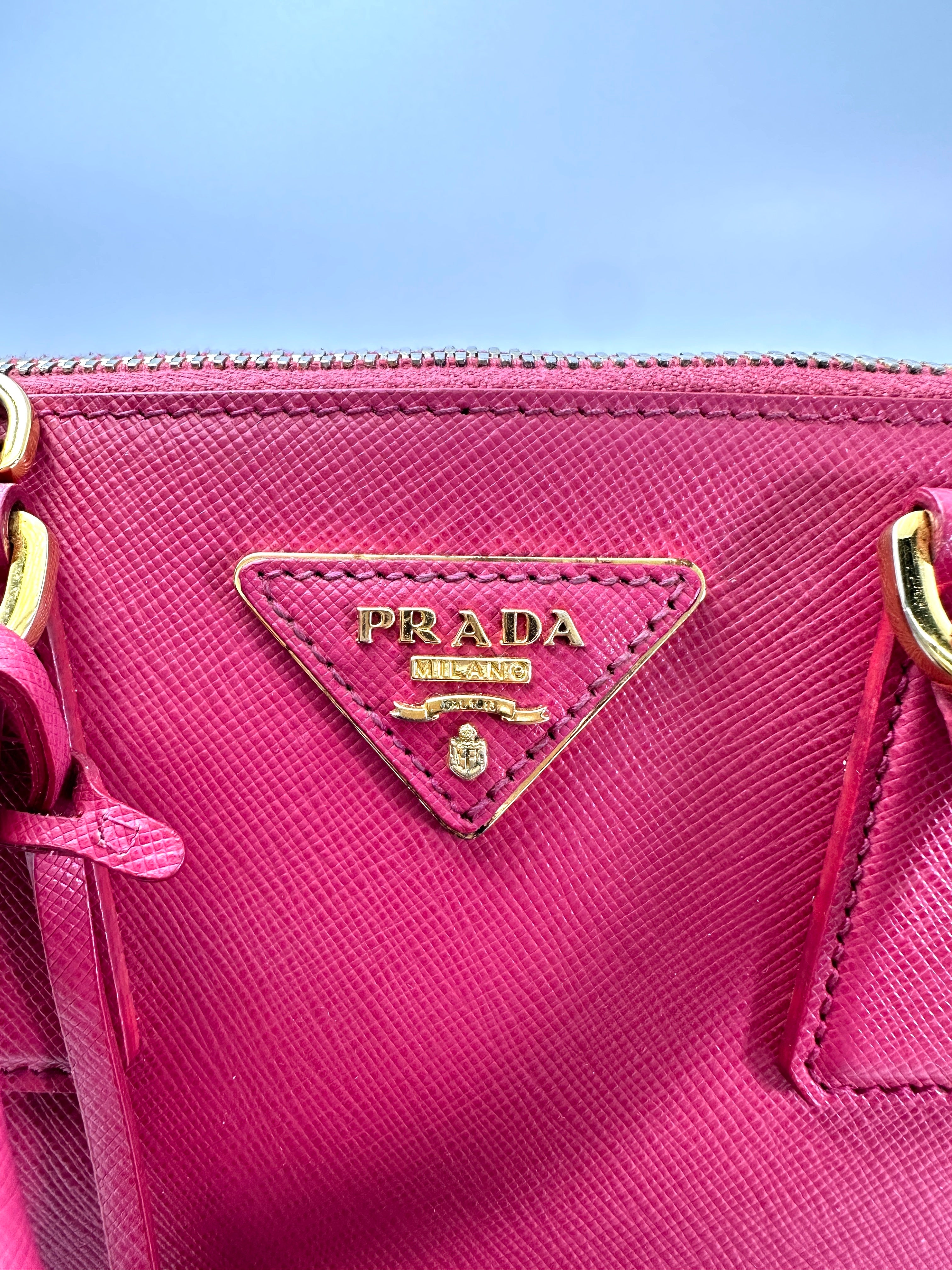 Prada Promenade Pink Saffiano Leather Small Size Handle Bag PR328