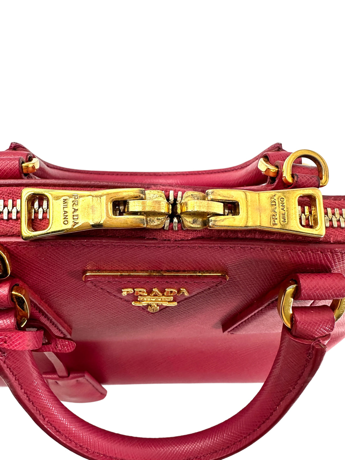 Prada Promenade Pink Saffiano Leather Small Size Handle Bag PR328