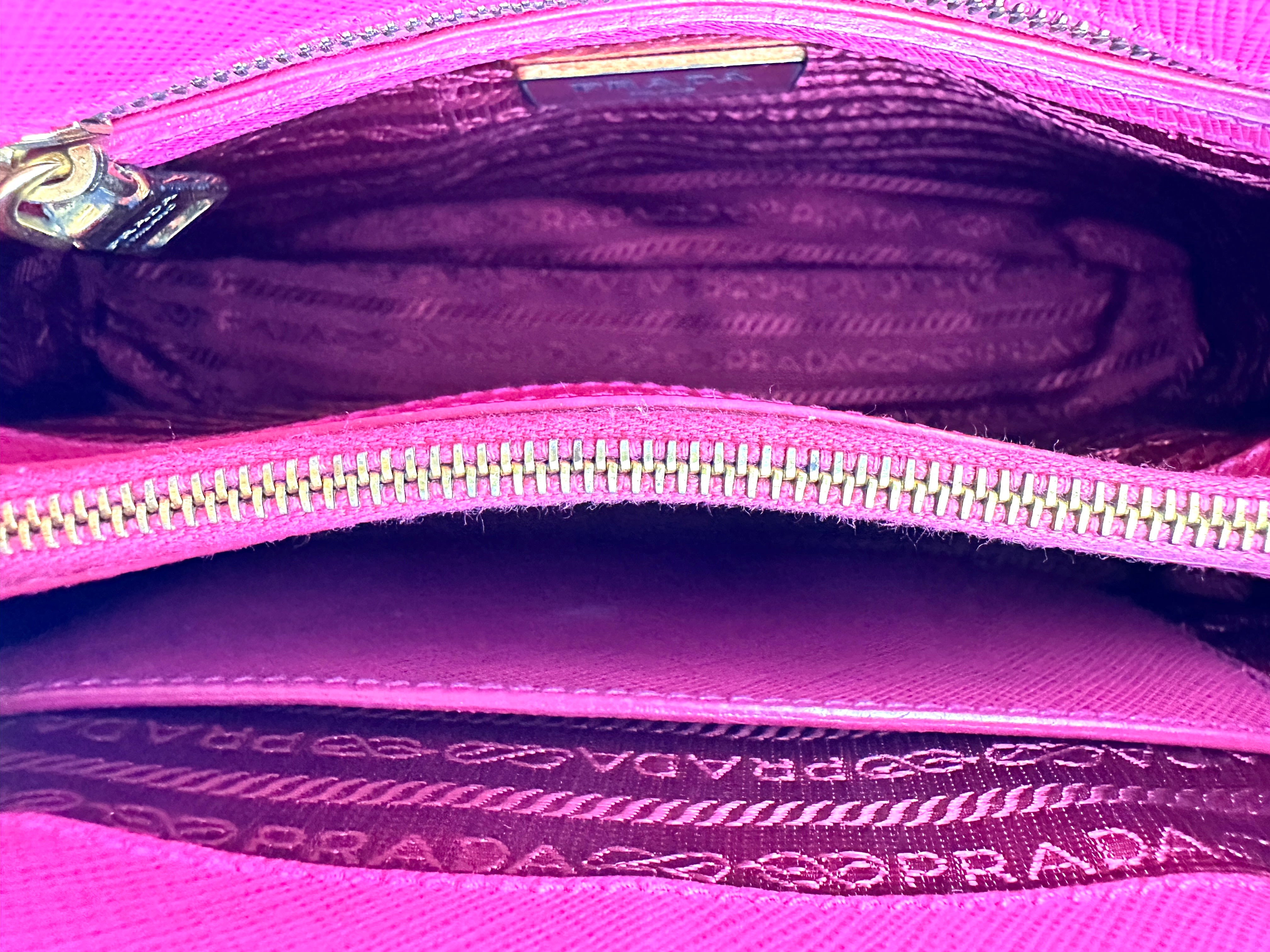 Prada Promenade Pink Saffiano Leather Small Size Handle Bag PR328