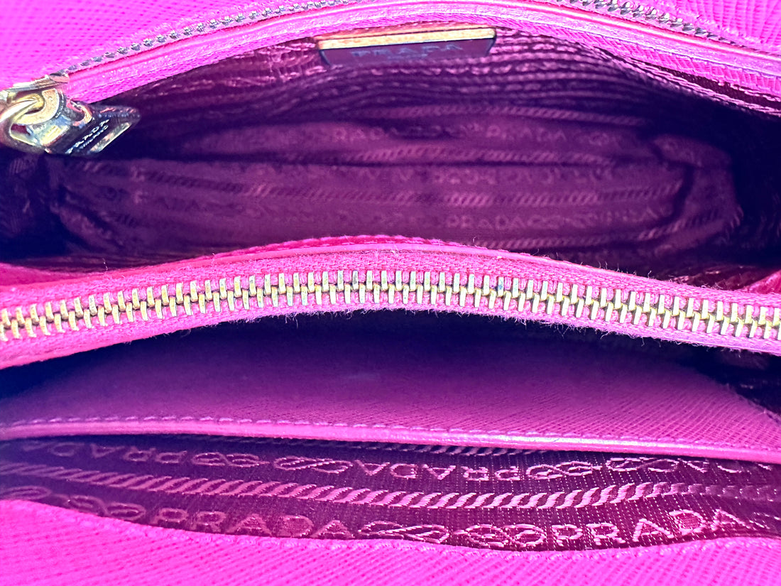 Prada Promenade Pink Saffiano Leather Small Size Handle Bag PR328