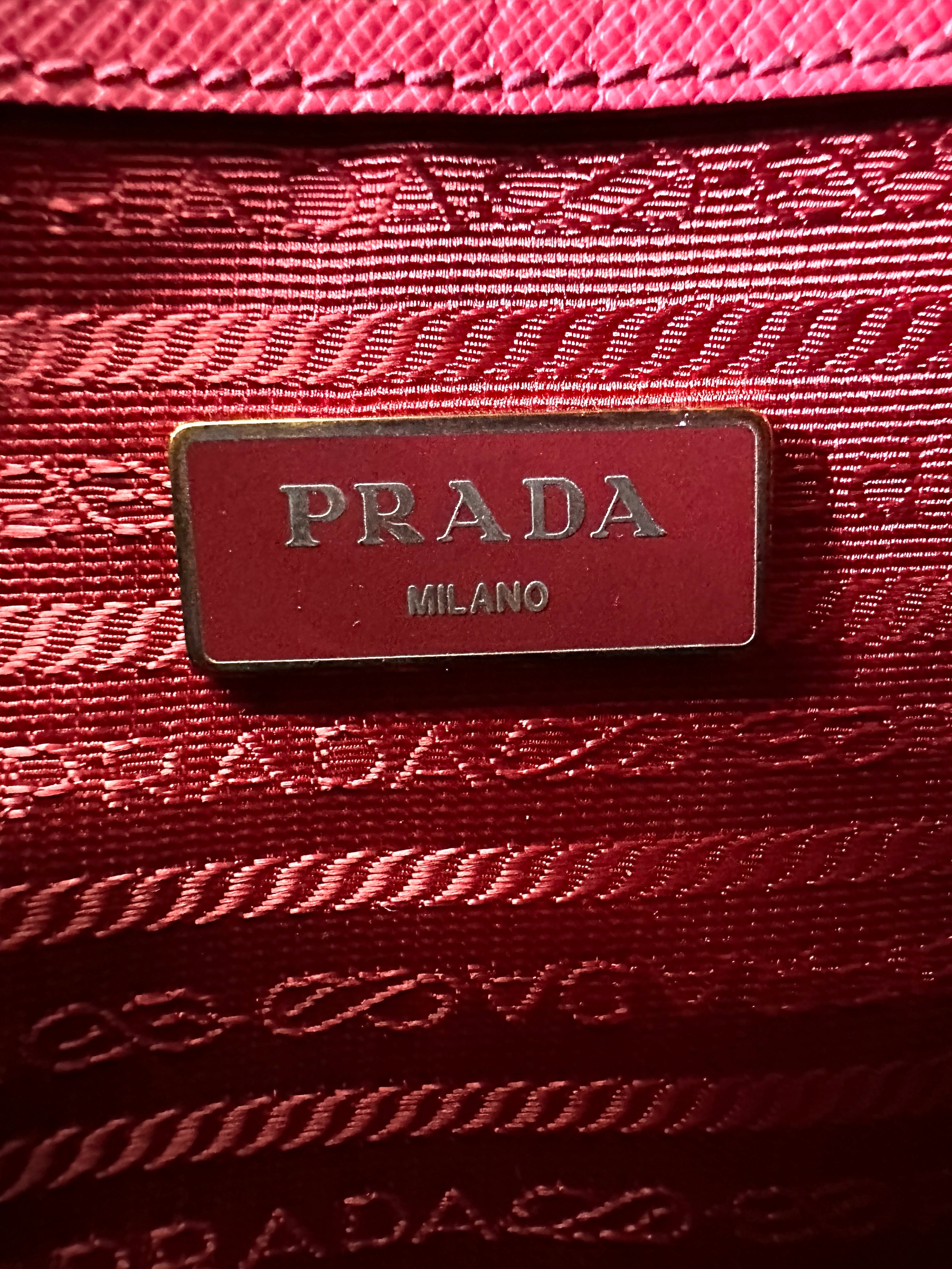 Prada Promenade Pink Saffiano Leather Small Size Handle Bag PR328