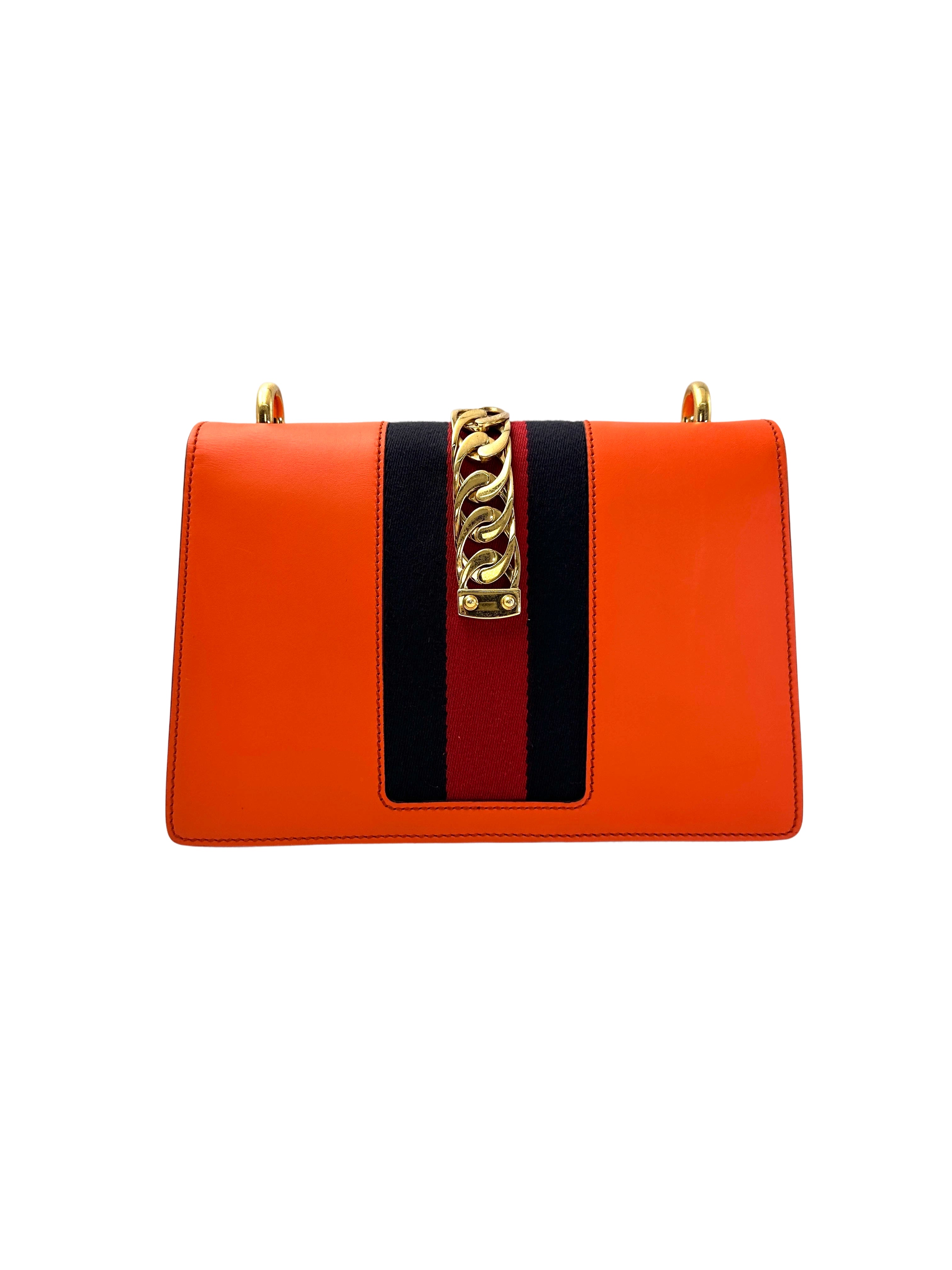 Gucci Sylvie Orange Leather Medium Size Shoulder Bag GG984