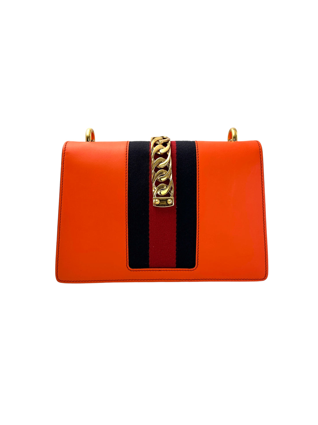 Gucci Sylvie Orange Leather Medium Size Shoulder Bag GG984
