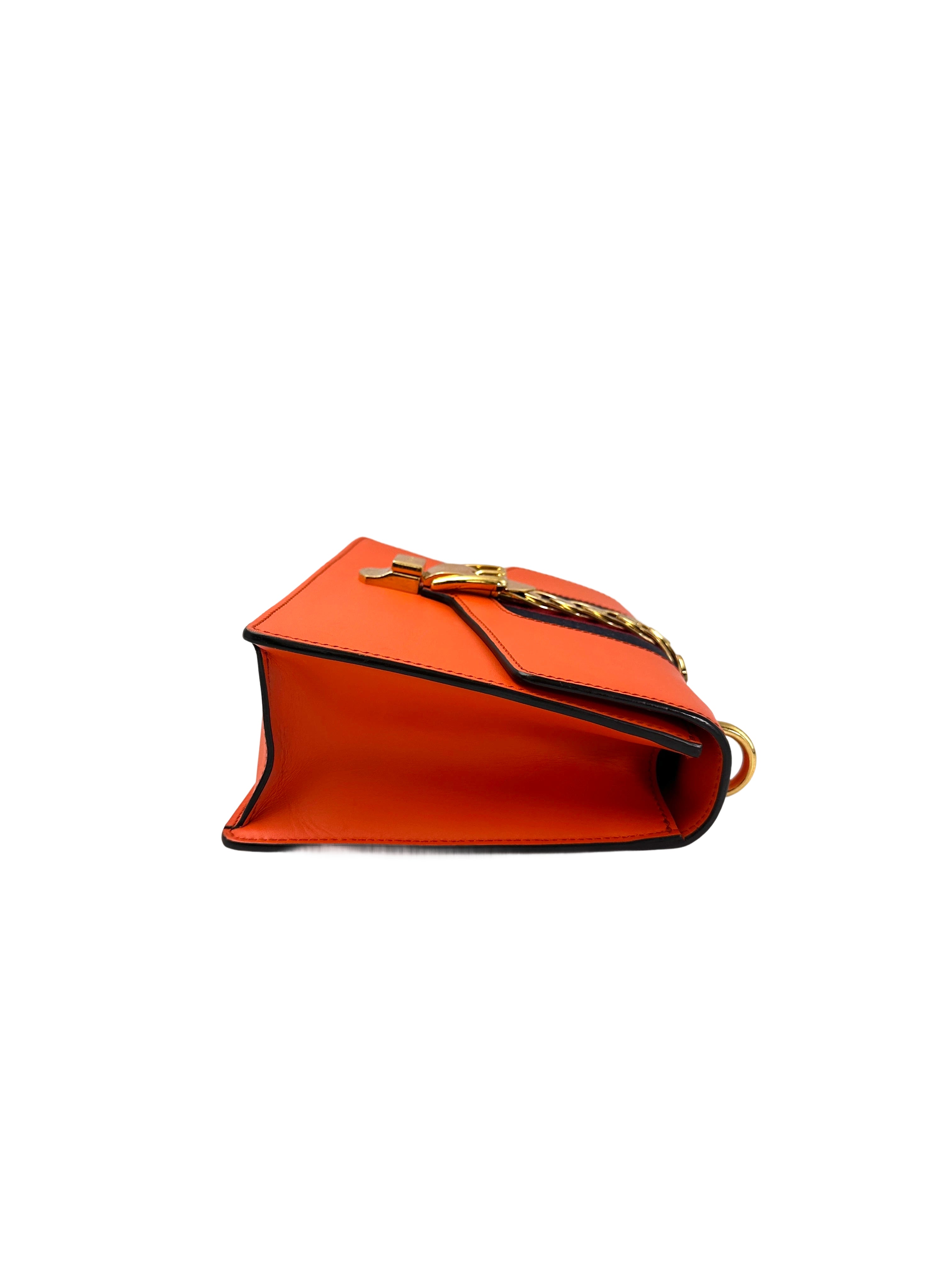 Gucci Sylvie Orange Leather Medium Size Shoulder Bag GG984
