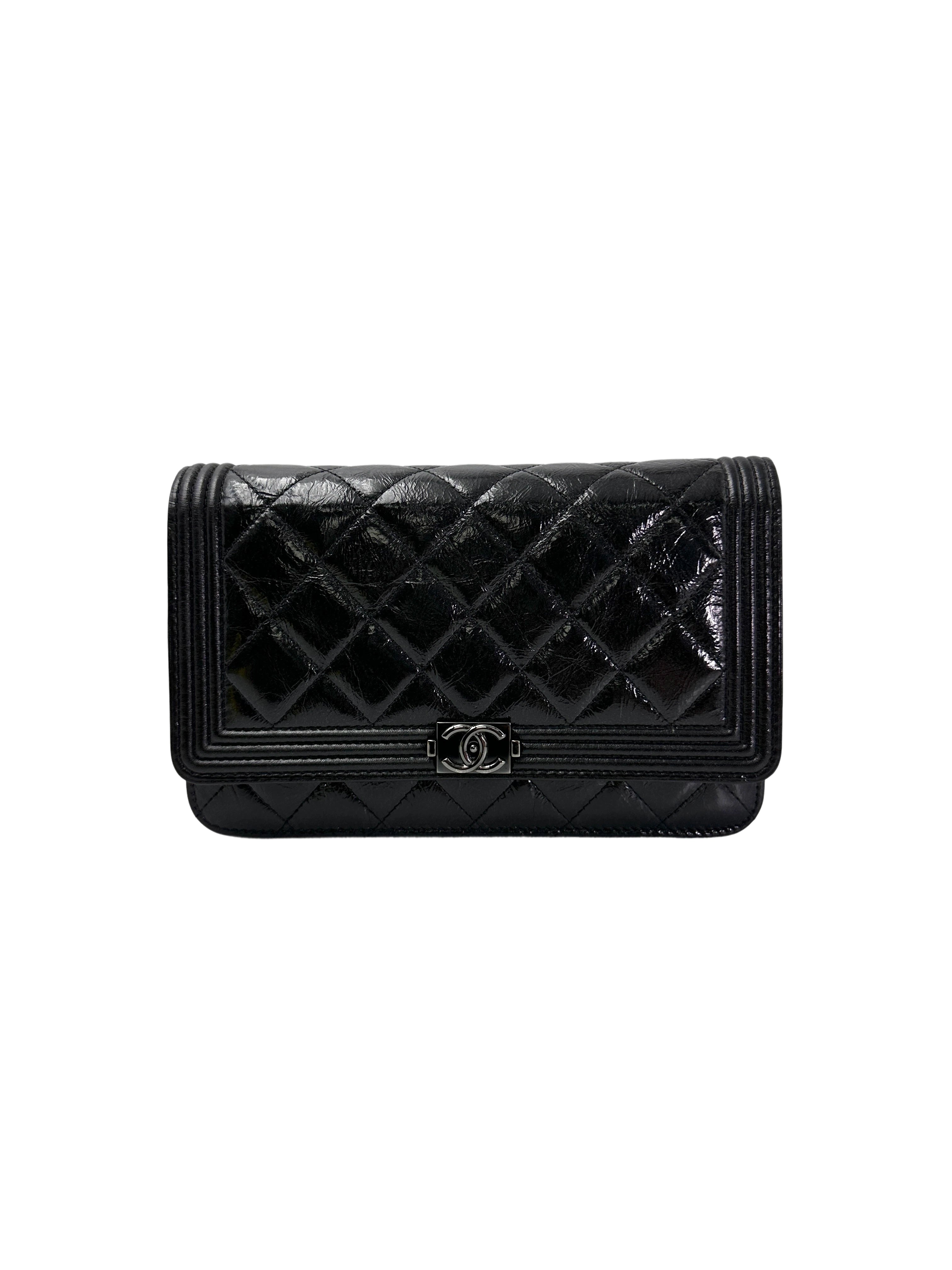 Chanel LeBoy Black Quilted Leather Wallet On Chain With Silver Buckle(19***82) CC1955