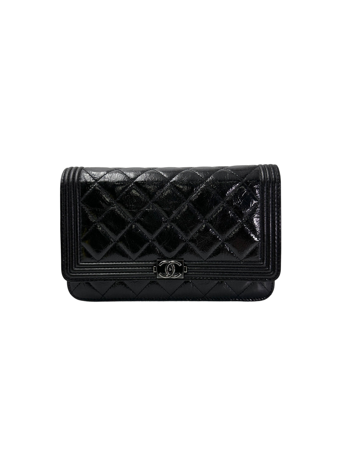 Chanel LeBoy Black Quilted Leather Wallet On Chain With Silver Buckle(19***82) CC1955