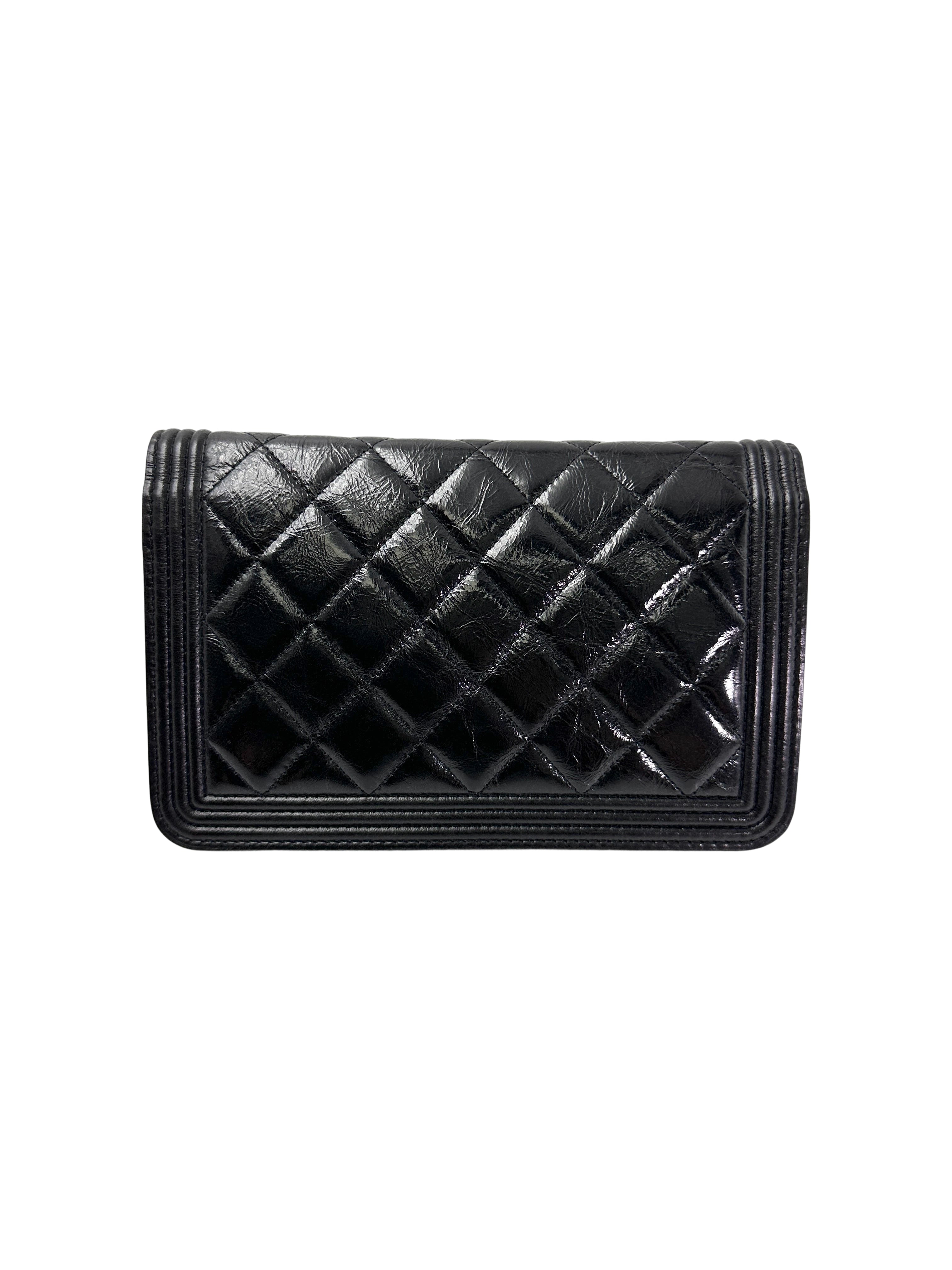 Chanel LeBoy Black Quilted Leather Wallet On Chain With Silver Buckle(19***82) CC1955