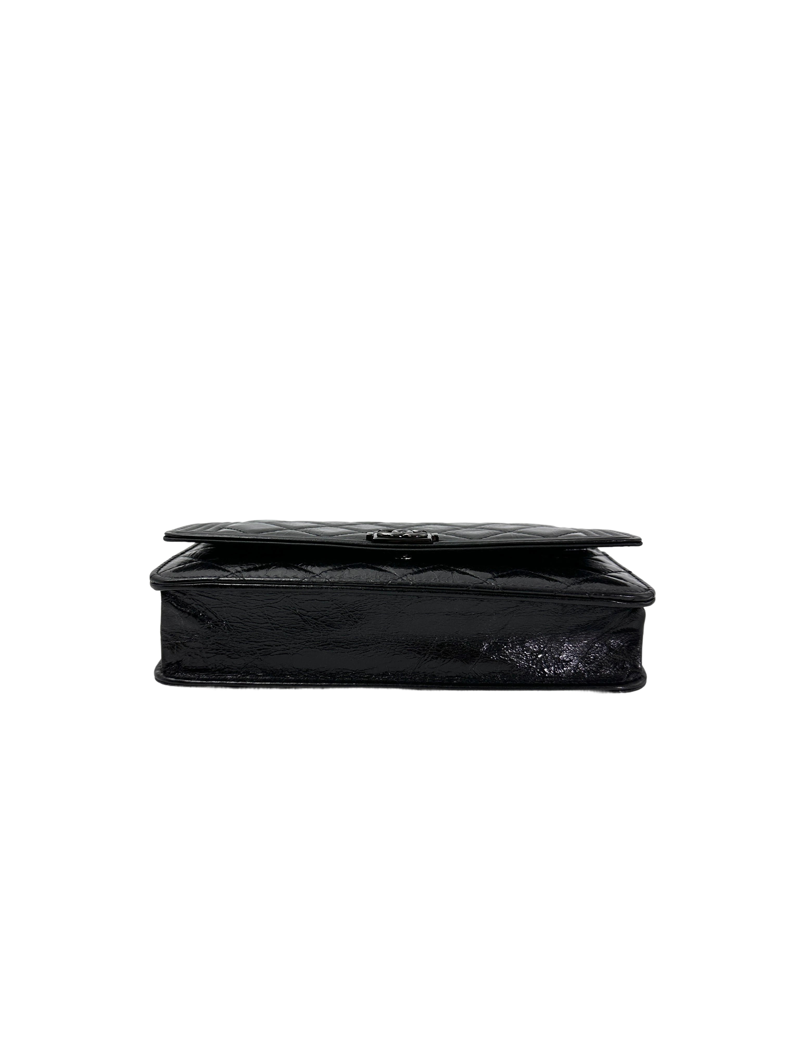 Chanel LeBoy Black Quilted Leather Wallet On Chain With Silver Buckle(19***82) CC1955