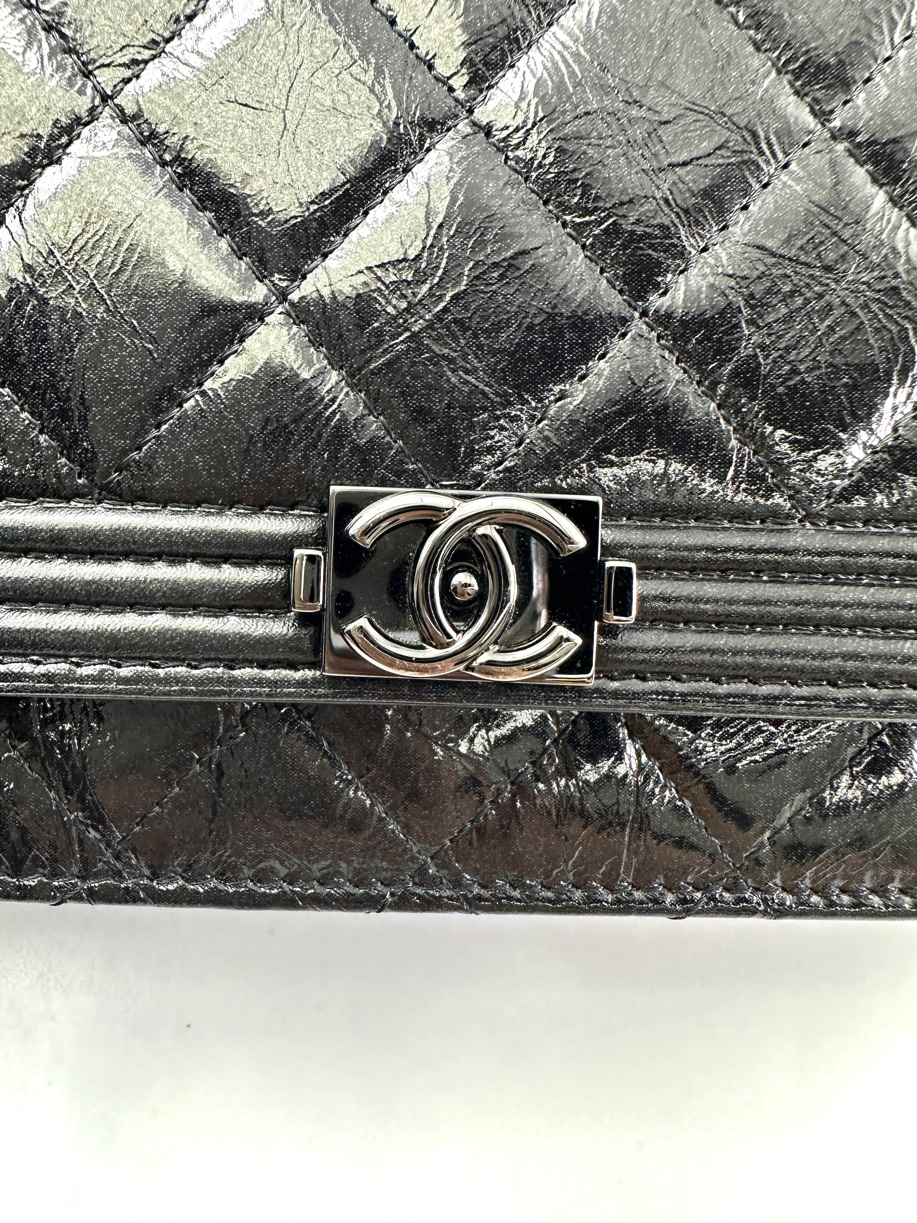 Chanel LeBoy Black Quilted Leather Wallet On Chain With Silver Buckle(19***82) CC1955