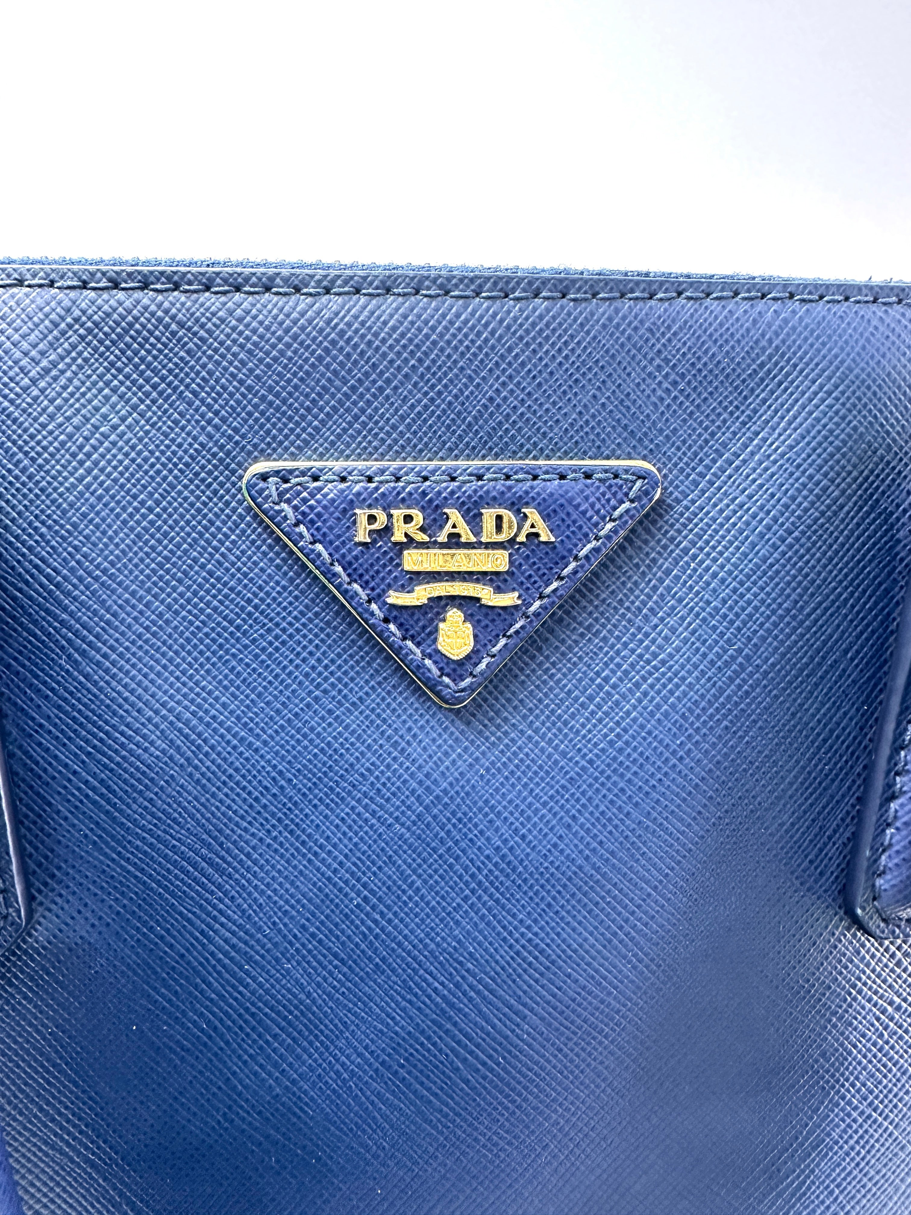 Prada Galleria Blue Saffiano Leather Handle Bag PR329