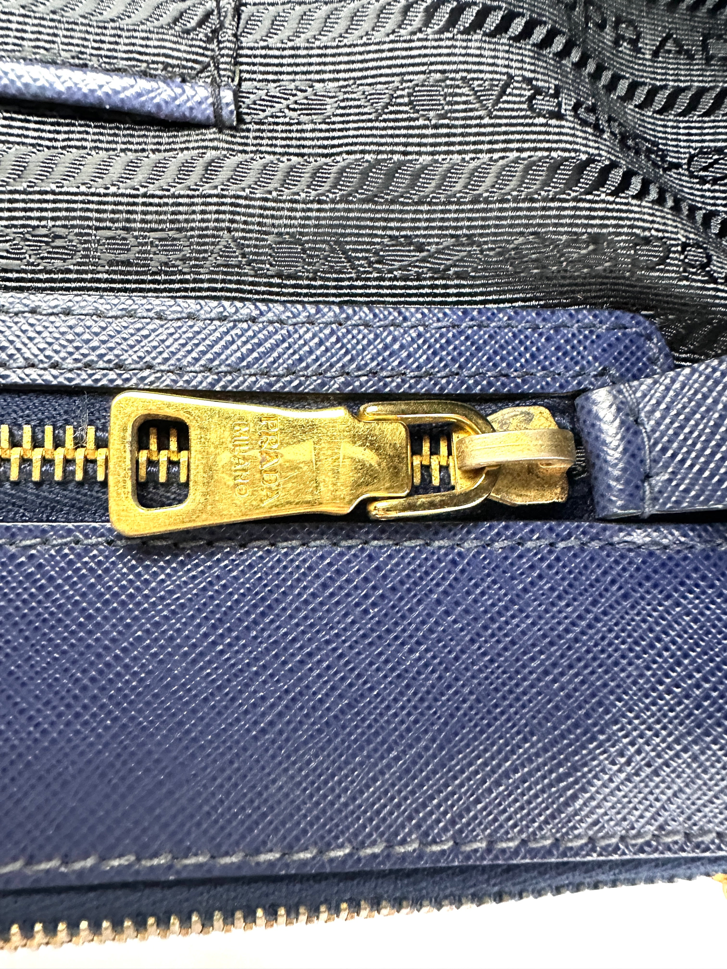 Prada Galleria Blue Saffiano Leather Handle Bag PR329