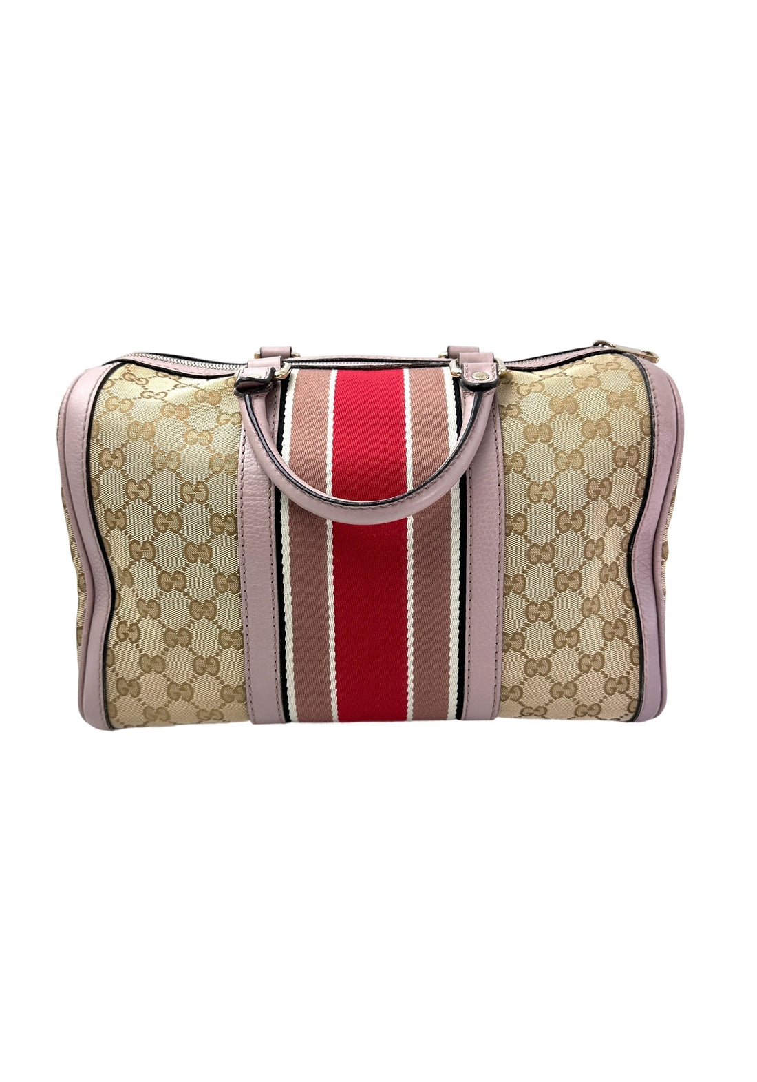 Gucci GG Canvas Boston Bag With Pink Stripe GG986