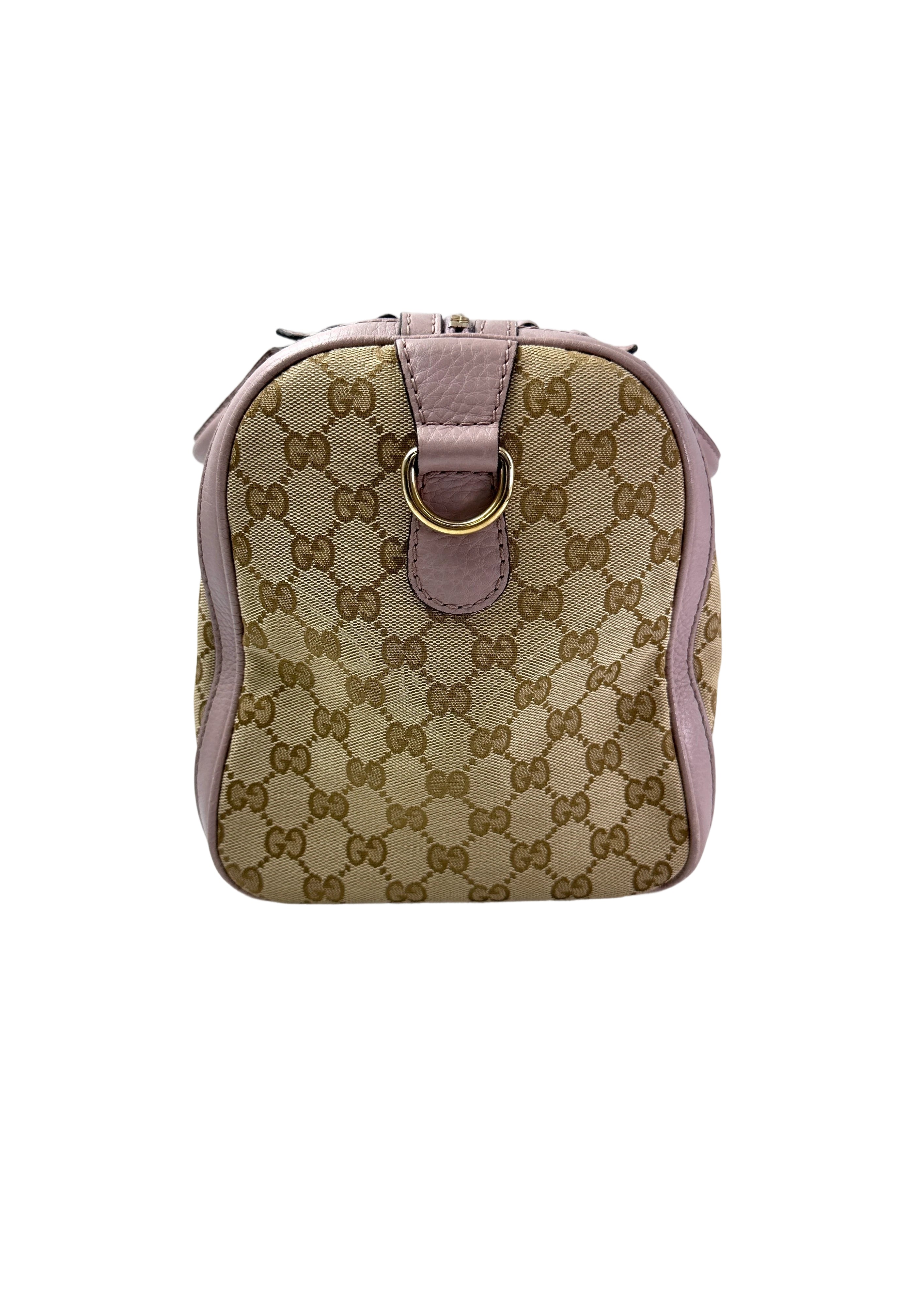 Gucci GG Canvas Boston Bag With Pink Stripe GG986