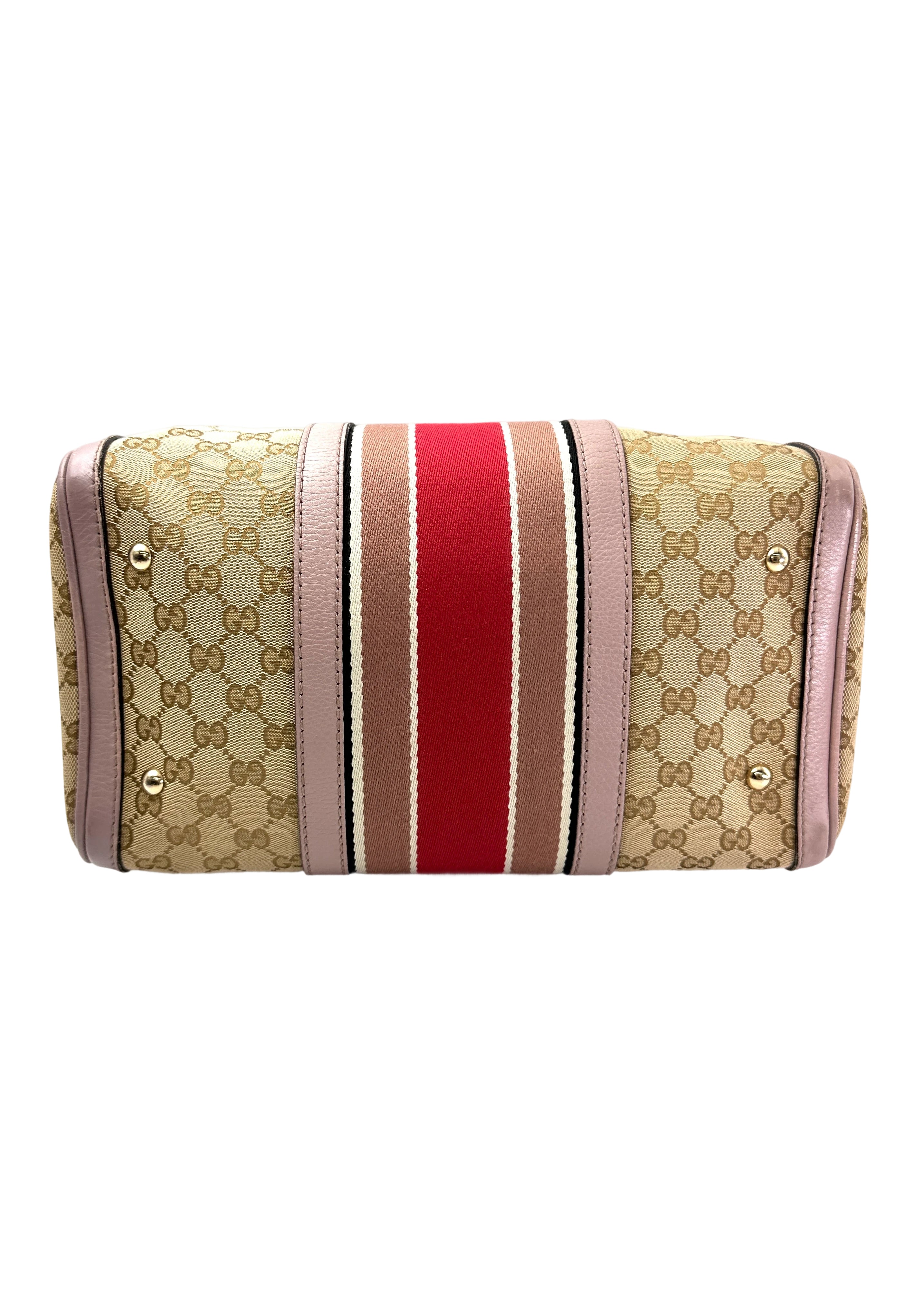 Gucci GG Canvas Boston Bag With Pink Stripe GG986