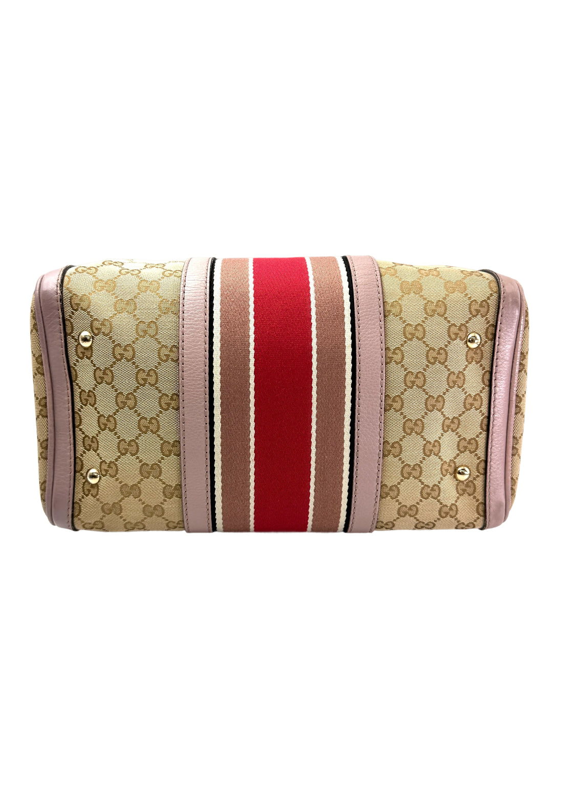 Gucci GG Canvas Boston Bag With Pink Stripe GG986