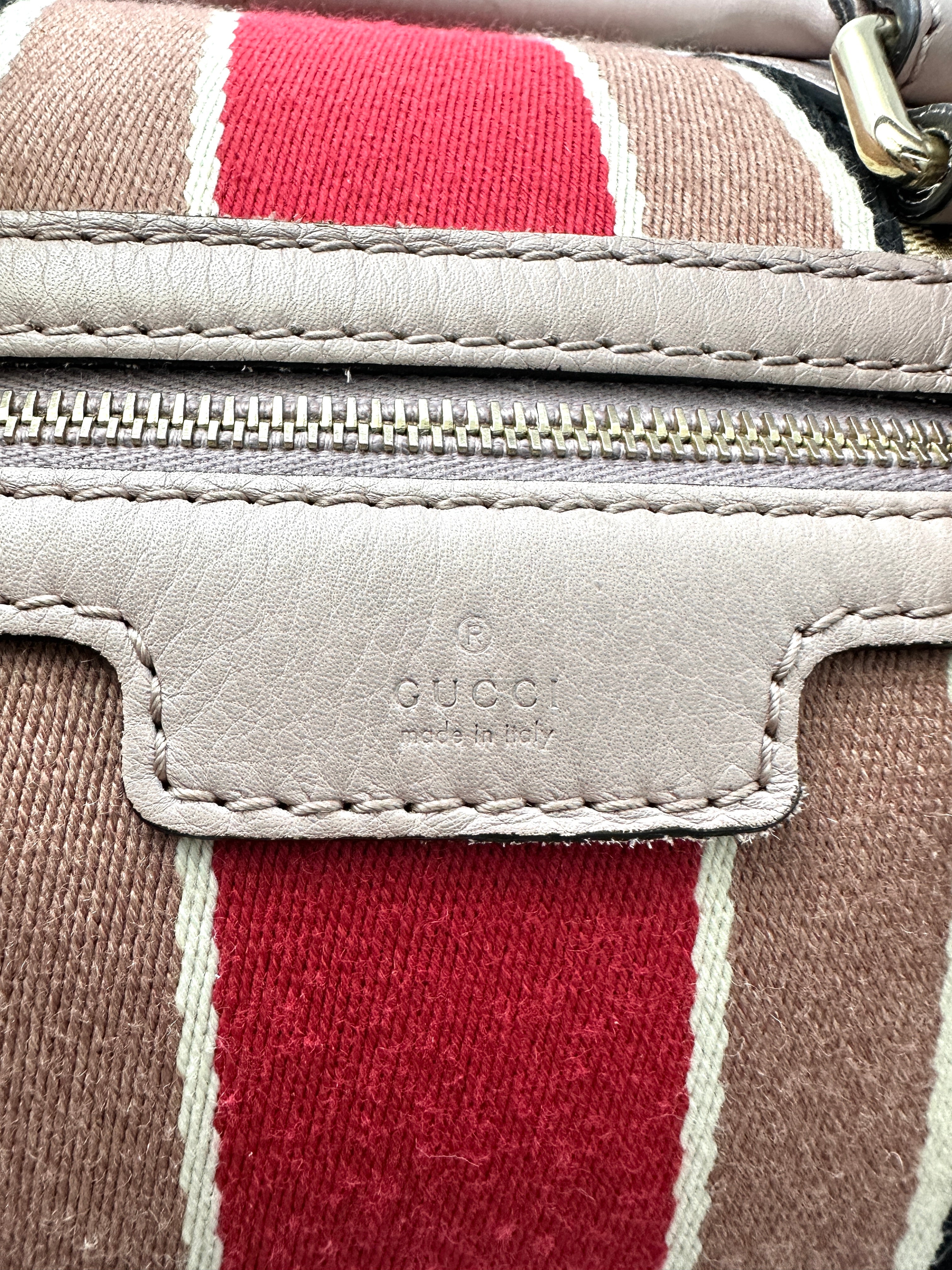 Gucci GG Canvas Boston Bag With Pink Stripe GG986