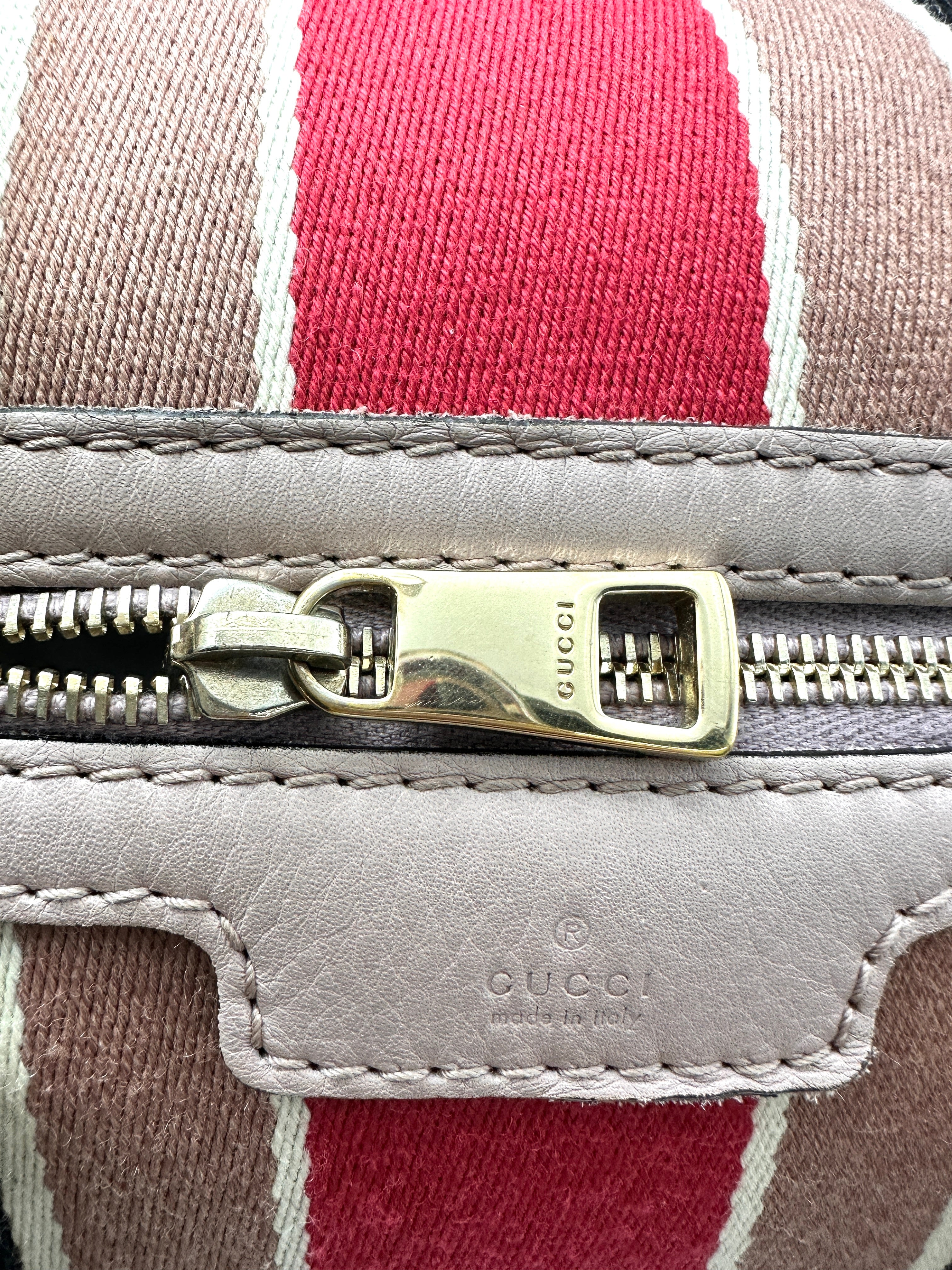 Gucci GG Canvas Boston Bag With Pink Stripe GG986