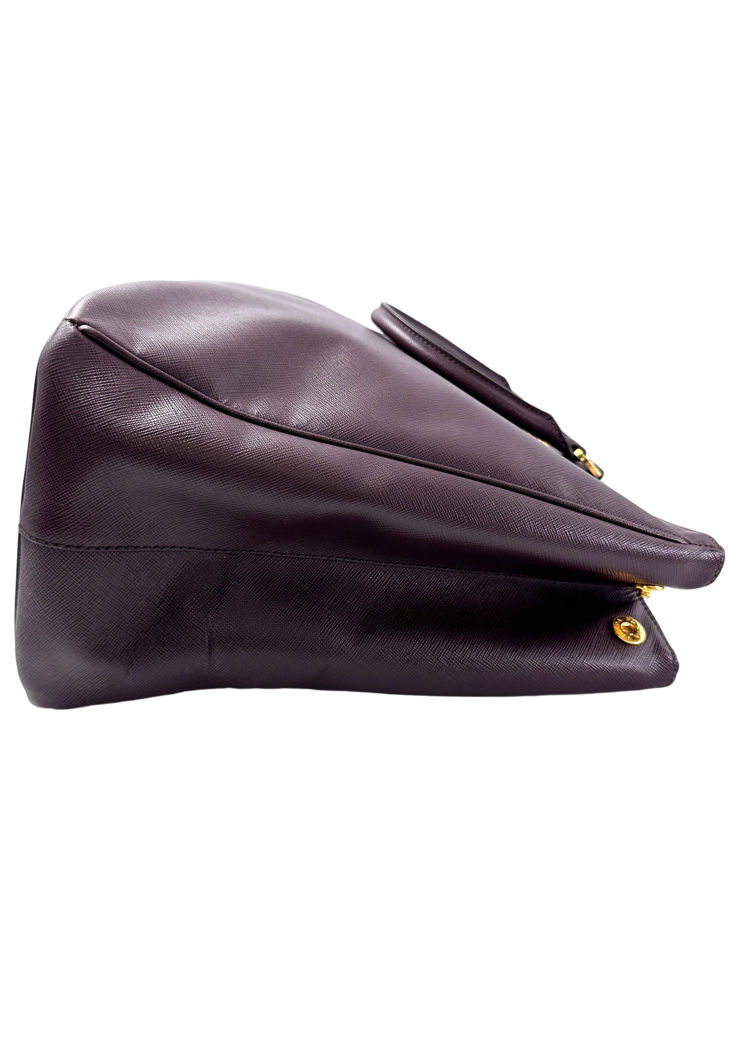 Prada Galleria Dark Purple Saffiano Leather Large Size Handle Bag PR337